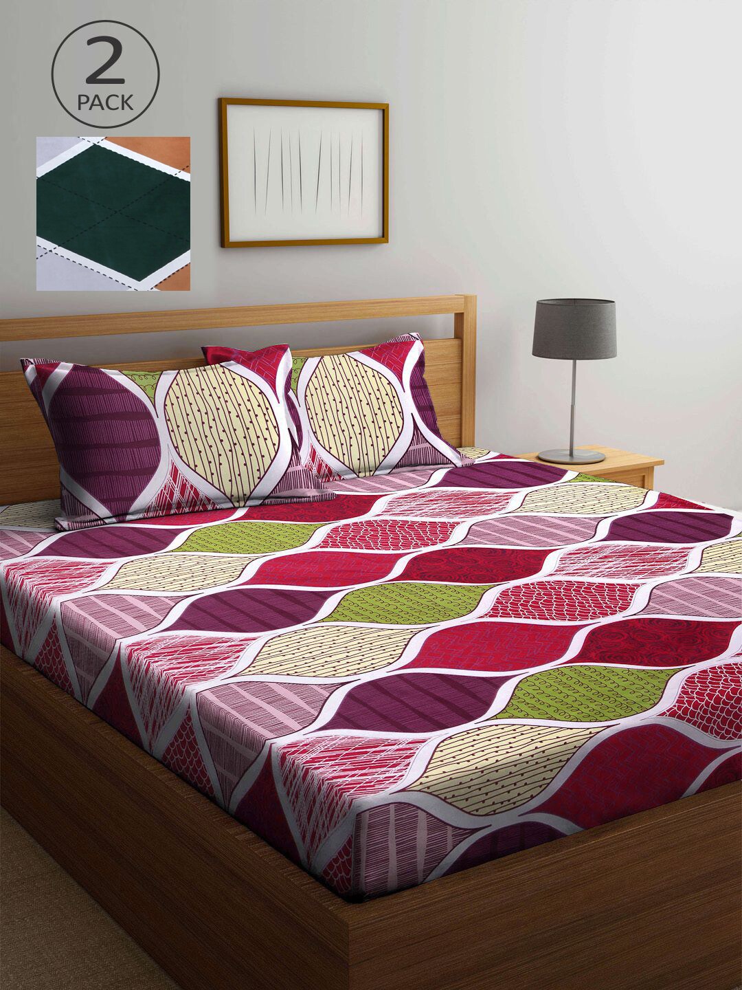 

KLOTTHE Multicoloured Geometric 210 TC 2 King Bedsheet with 4 Pillow Covers, Multi