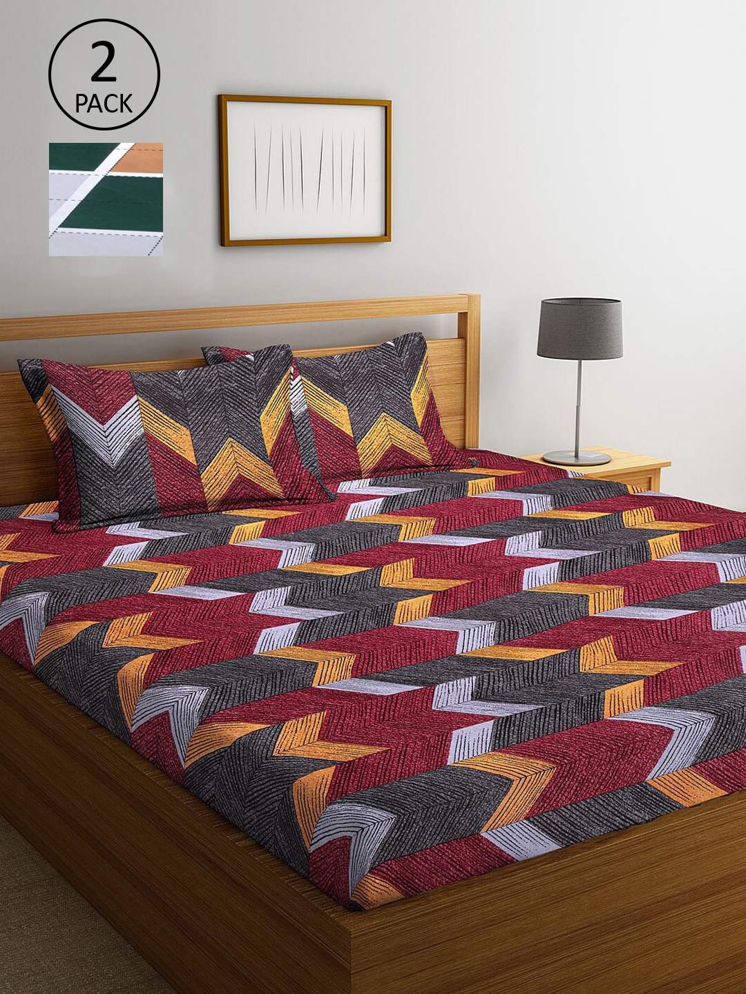 

KLOTTHE Multicoloured Geometric 210 TC 2 King Bedsheet with 4 Pillow Covers, Multi