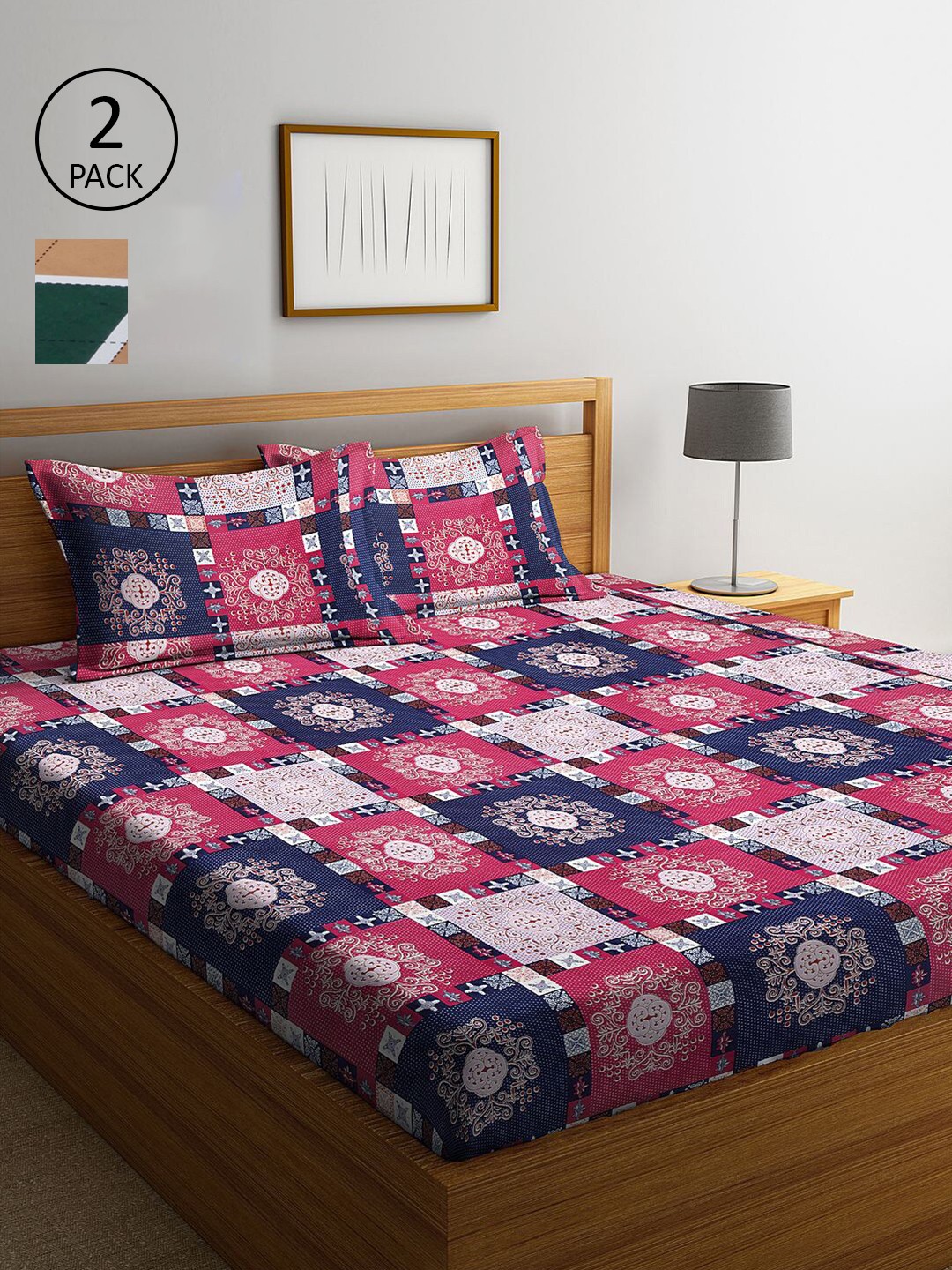 

KLOTTHE Multicoloured Geometric 210 TC 2 King Bedsheet with 4 Pillow Covers, Multi