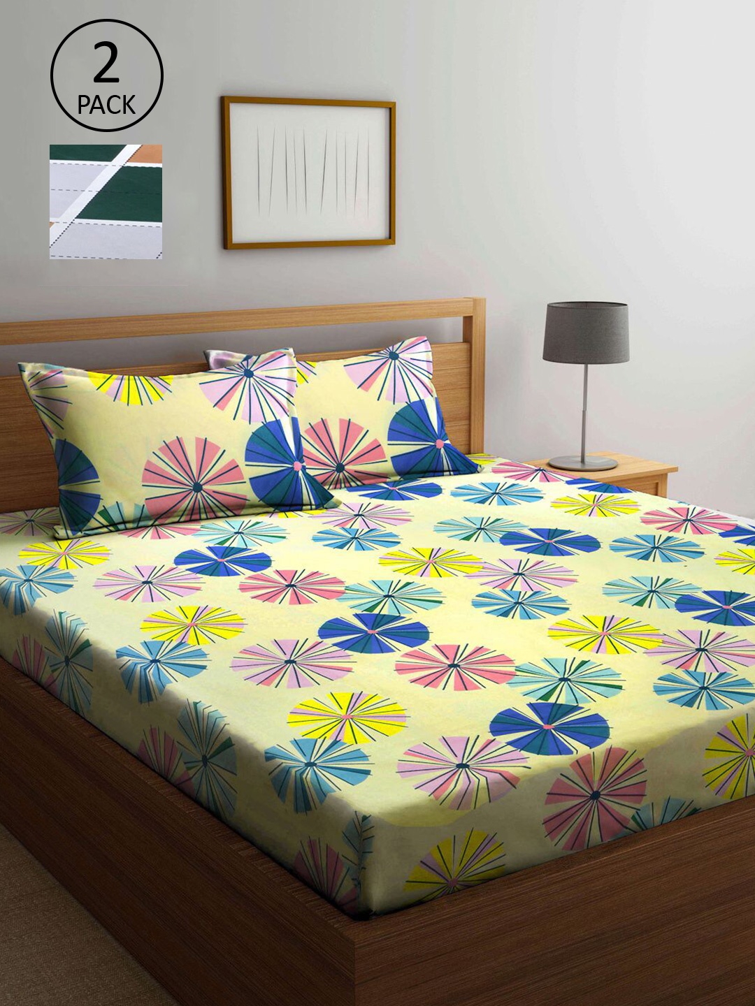 

KLOTTHE Multicoloured Floral 210 TC 2 King Bedsheet with 4 Pillow Covers, Multi