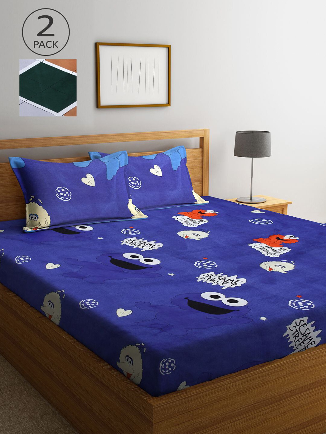 

KLOTTHE Multicoloured Cartoon Characters 210 TC 2 King Bedsheet with 4 Pillow Covers, Multi