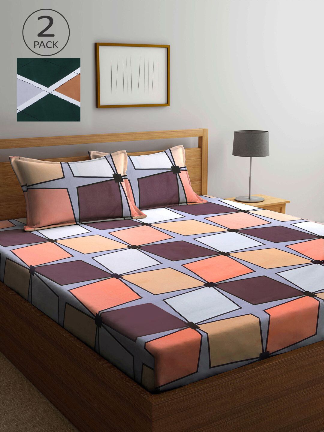 

KLOTTHE Multicoloured Geometric 210 TC 2 King Bedsheet with 4 Pillow Covers, Multi