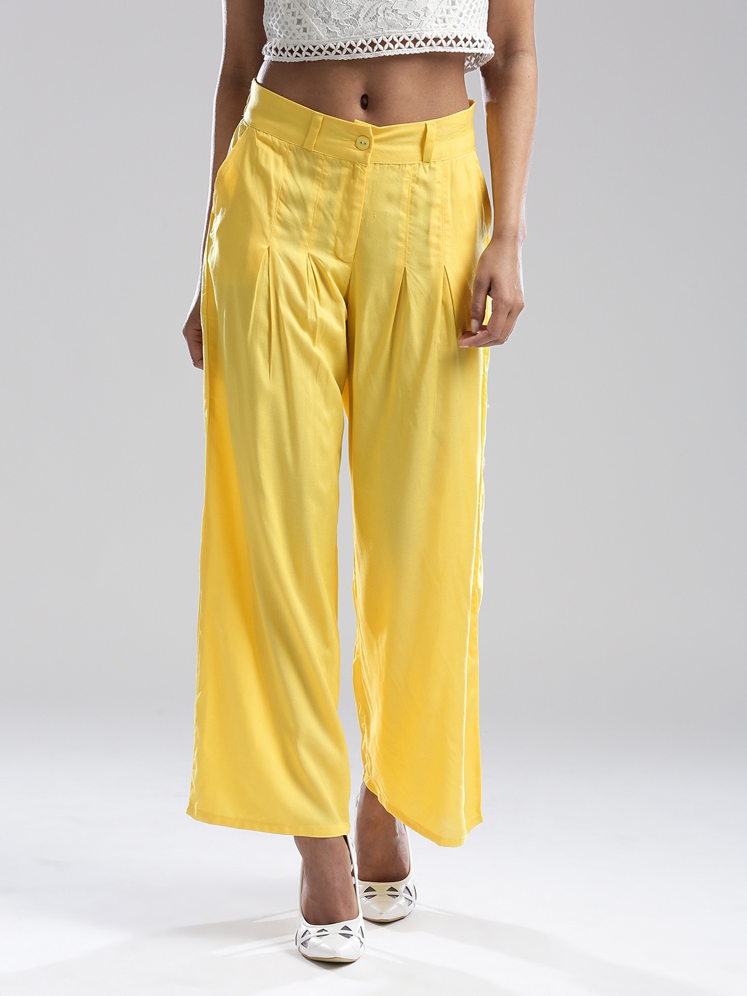 

W Women Yellow Solid Parellel Trousers