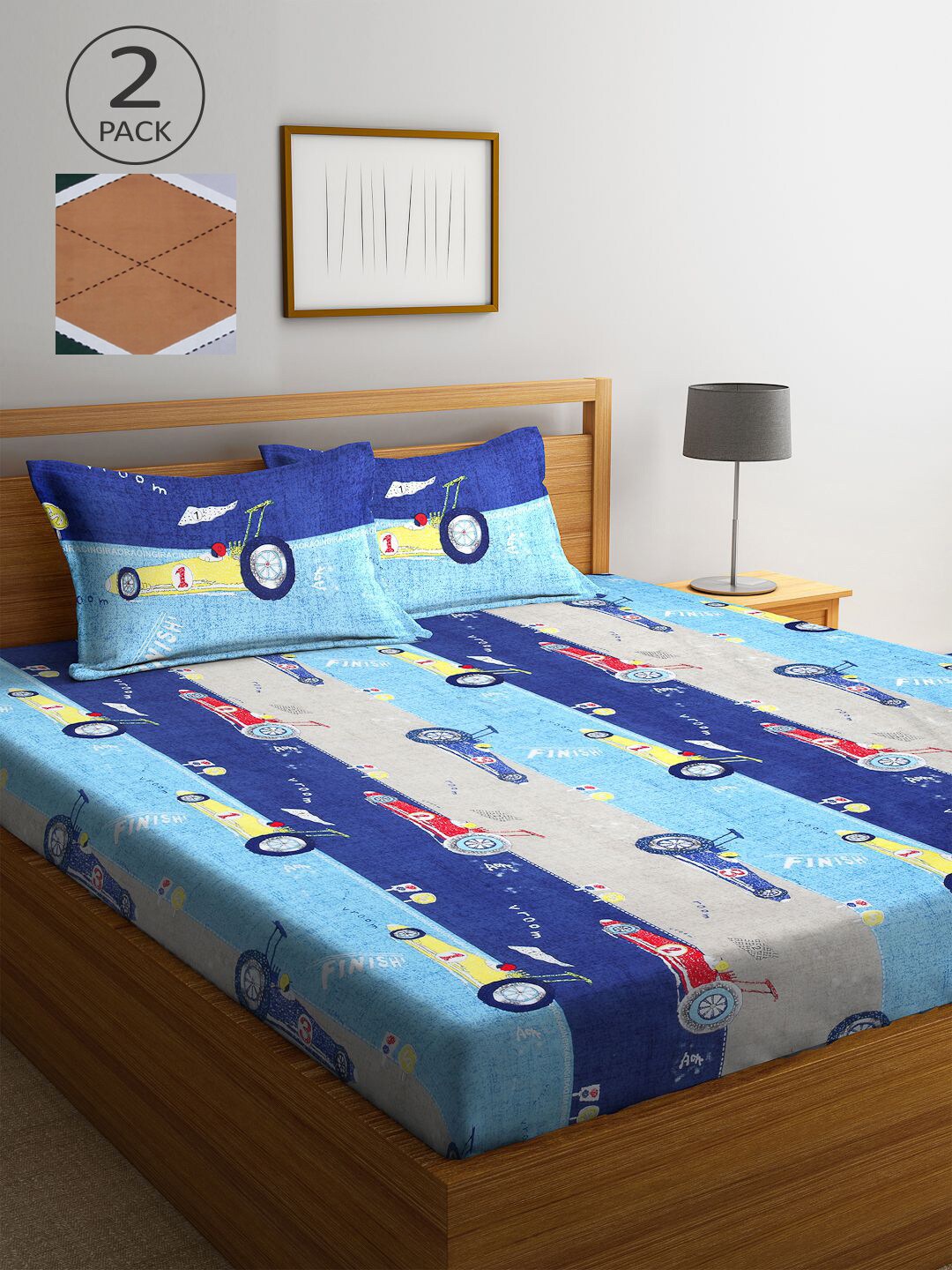 

KLOTTHE Multicoloured Cartoon Characters 210 TC 2 King Bedsheet with 4 Pillow Covers, Multi