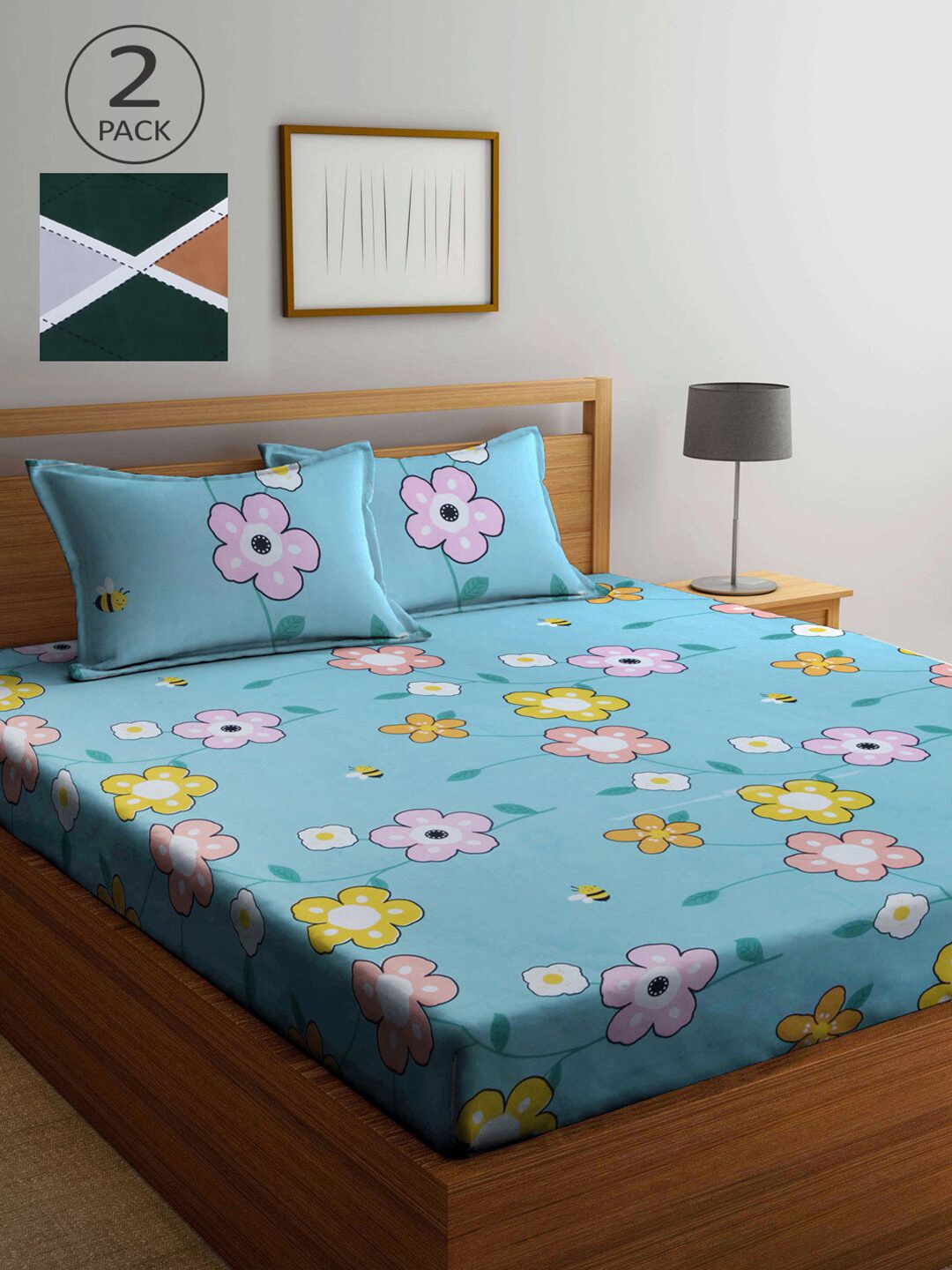 

KLOTTHE Multicoloured Floral 210 TC 2 King Bedsheet with 4 Pillow Covers, Multi