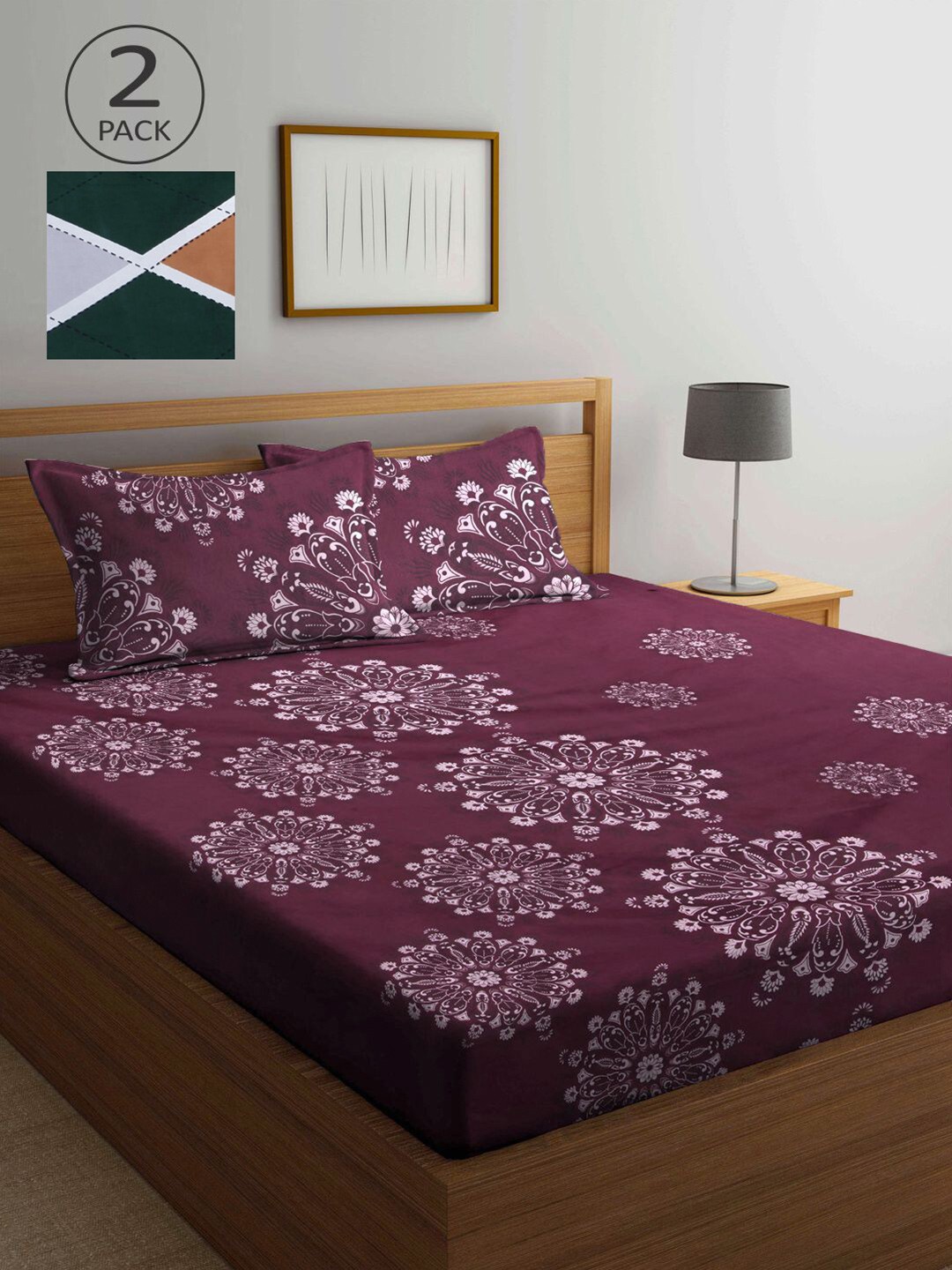

KLOTTHE Multicoloured Floral 210 TC 2 King Bedsheet with 4 Pillow Covers, Multi