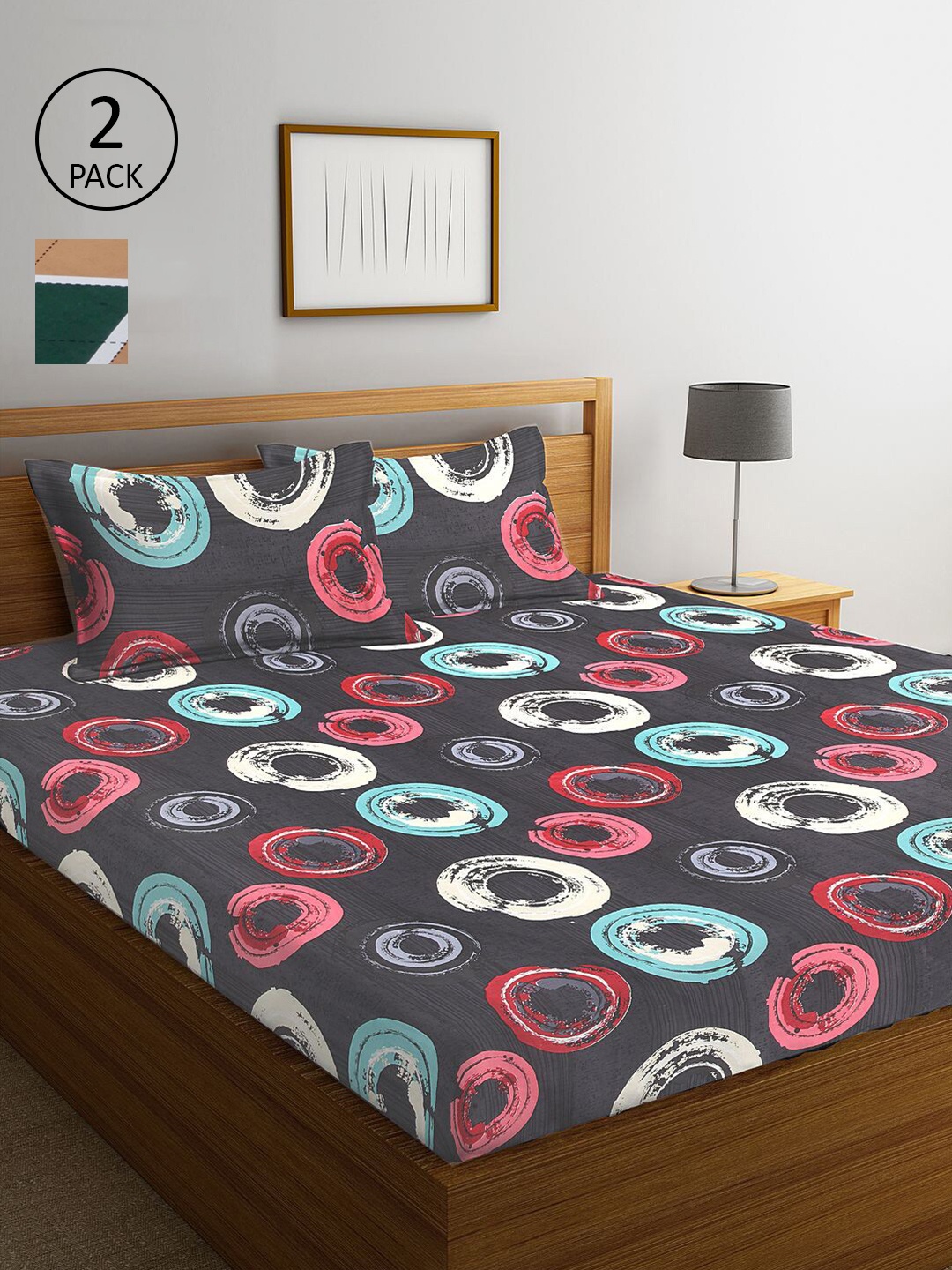 

KLOTTHE Multicoloured Geometric 210 TC 2 King Bedsheet with 4 Pillow Covers, Multi