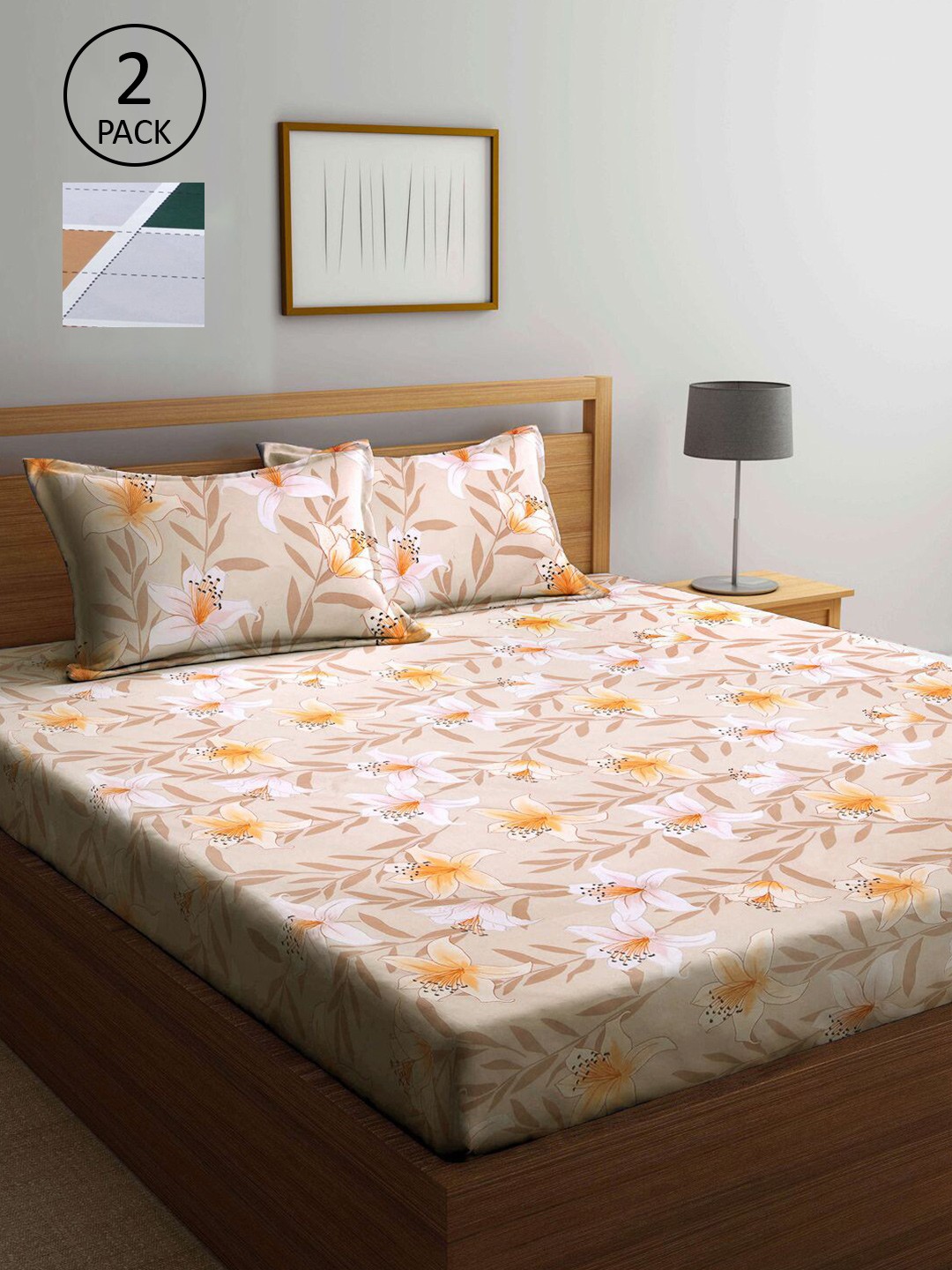 

KLOTTHE Multicoloured Floral 210 TC 2 King Bedsheet with 4 Pillow Covers, Multi