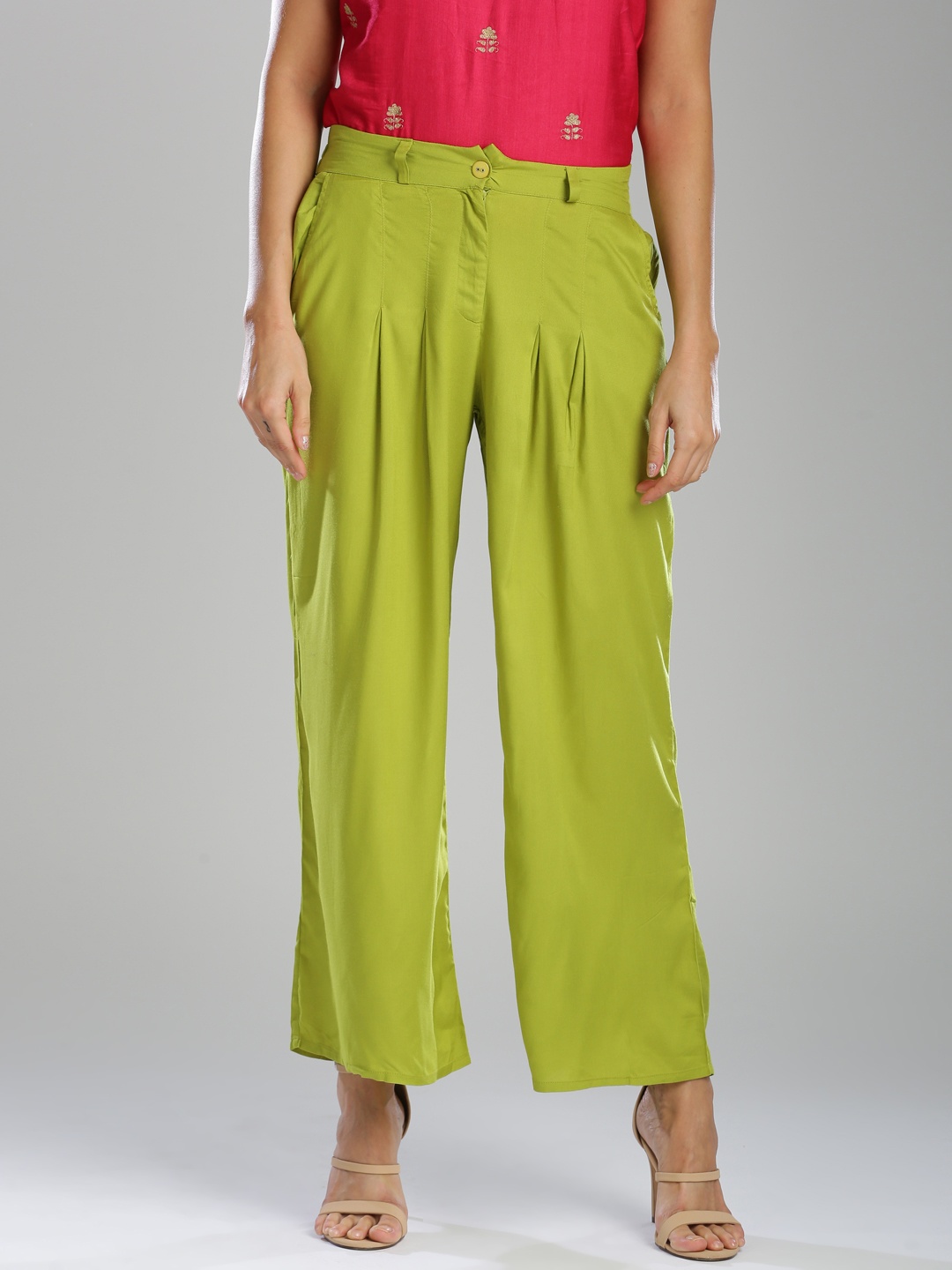 

W Women Green Solid Straight Palazzos