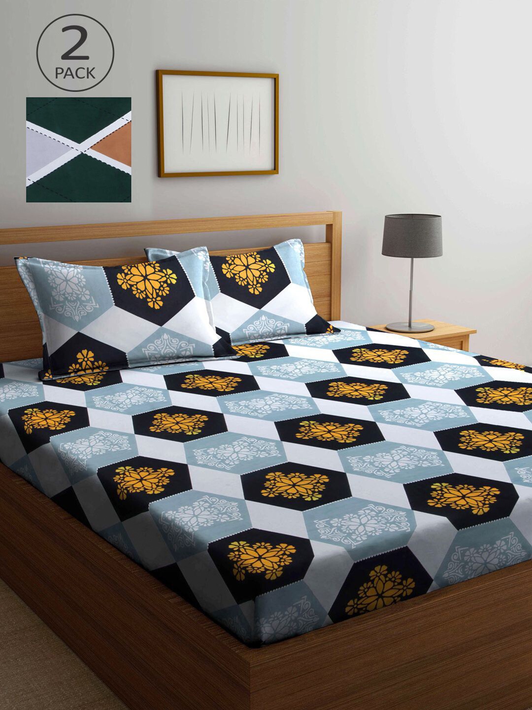 

KLOTTHE Multicoloured Geometric 210 TC 2 King Bedsheet with 4 Pillow Covers, Multi