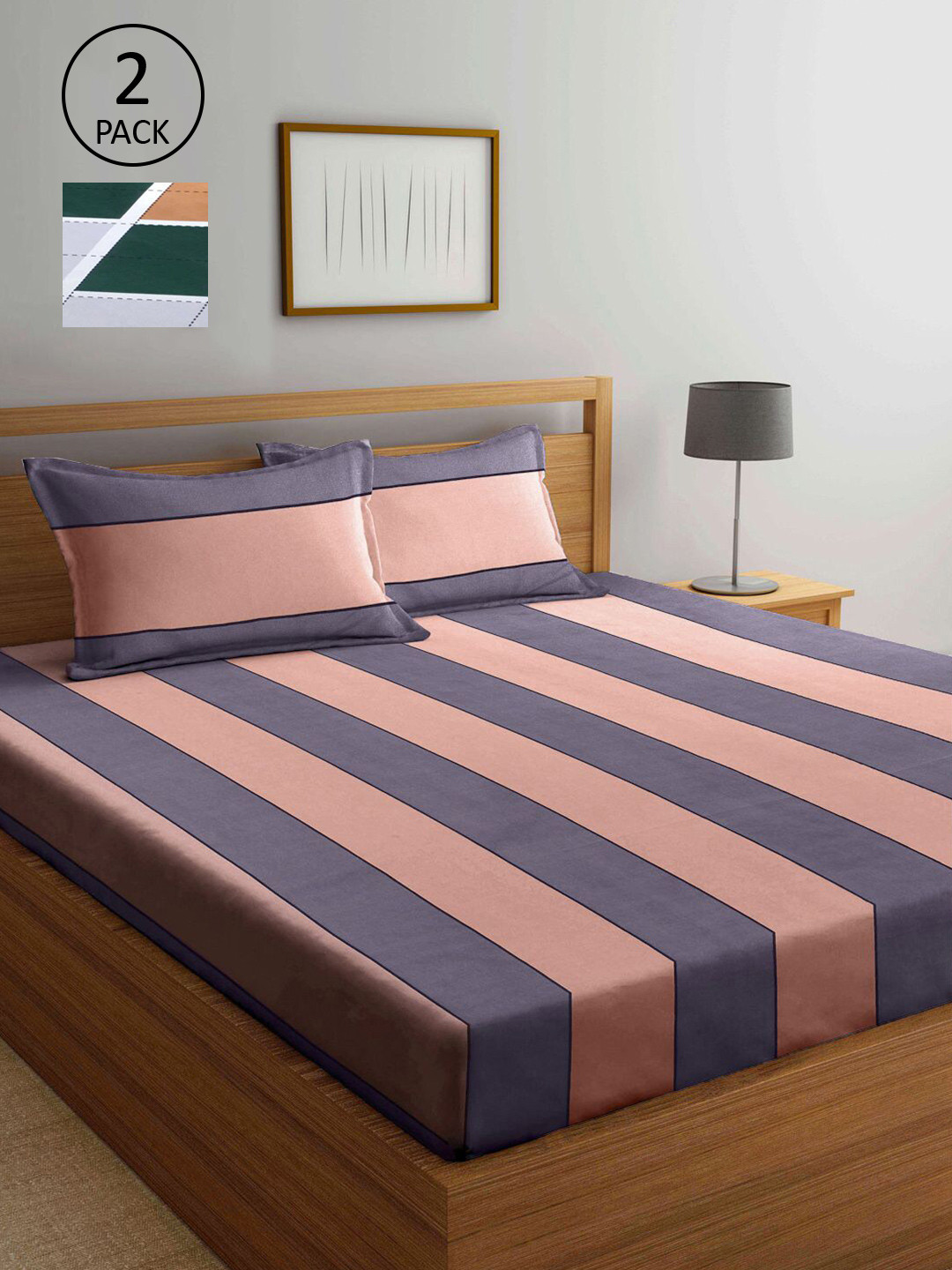 

KLOTTHE Multicoloured Striped 210 TC 2 King Bedsheet with 4 Pillow Covers, Multi