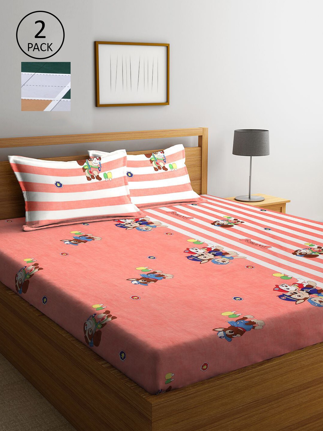 

KLOTTHE Multicoloured Cartoon Characters 210 TC 2 King Bedsheet with 4 Pillow Covers, Multi