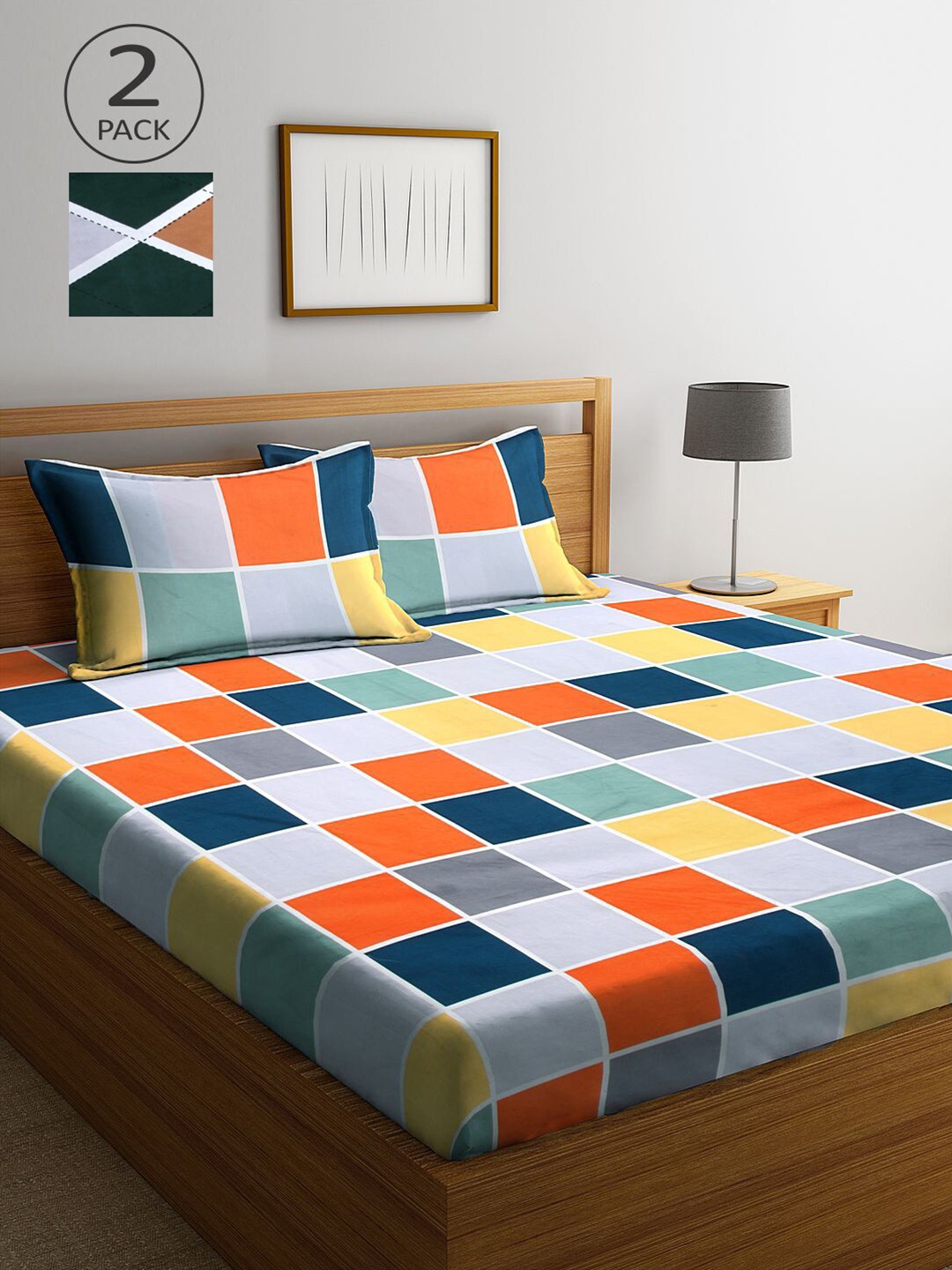 

KLOTTHE Multicoloured Geometric 210 TC 2 King Bedsheet with 4 Pillow Covers, Multi