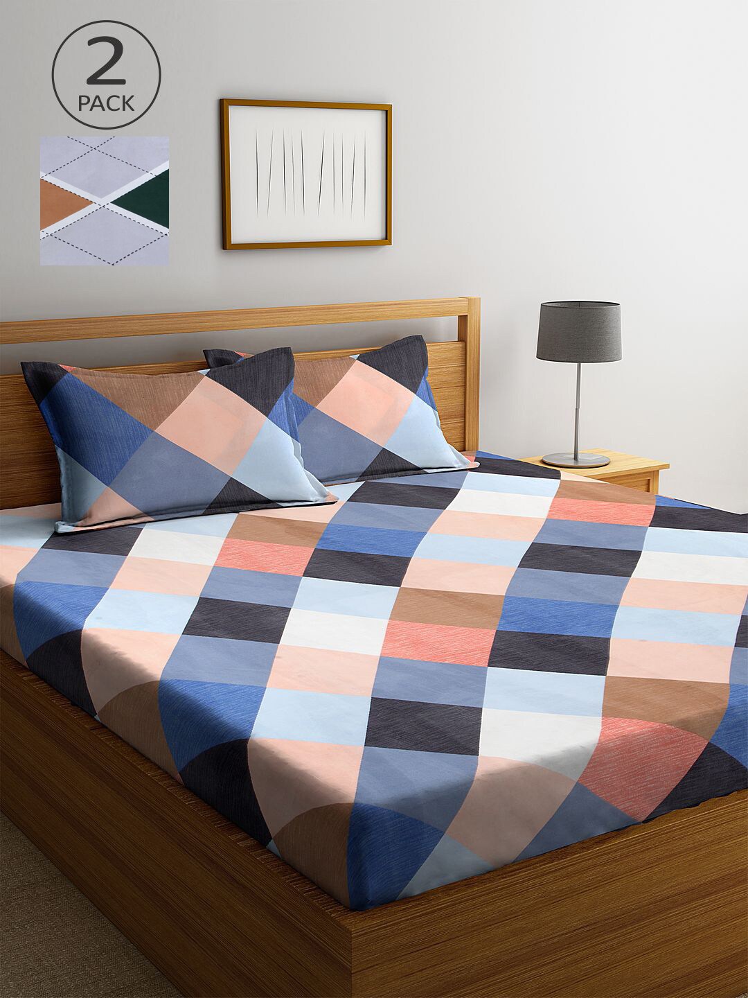 

KLOTTHE Multicoloured Geometric 210 TC 2 King Bedsheet with 4 Pillow Covers, Multi