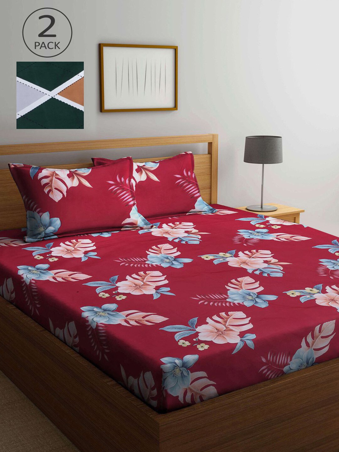 

KLOTTHE Multicoloured Floral 210 TC 2 King Bedsheet with 4 Pillow Covers, Multi
