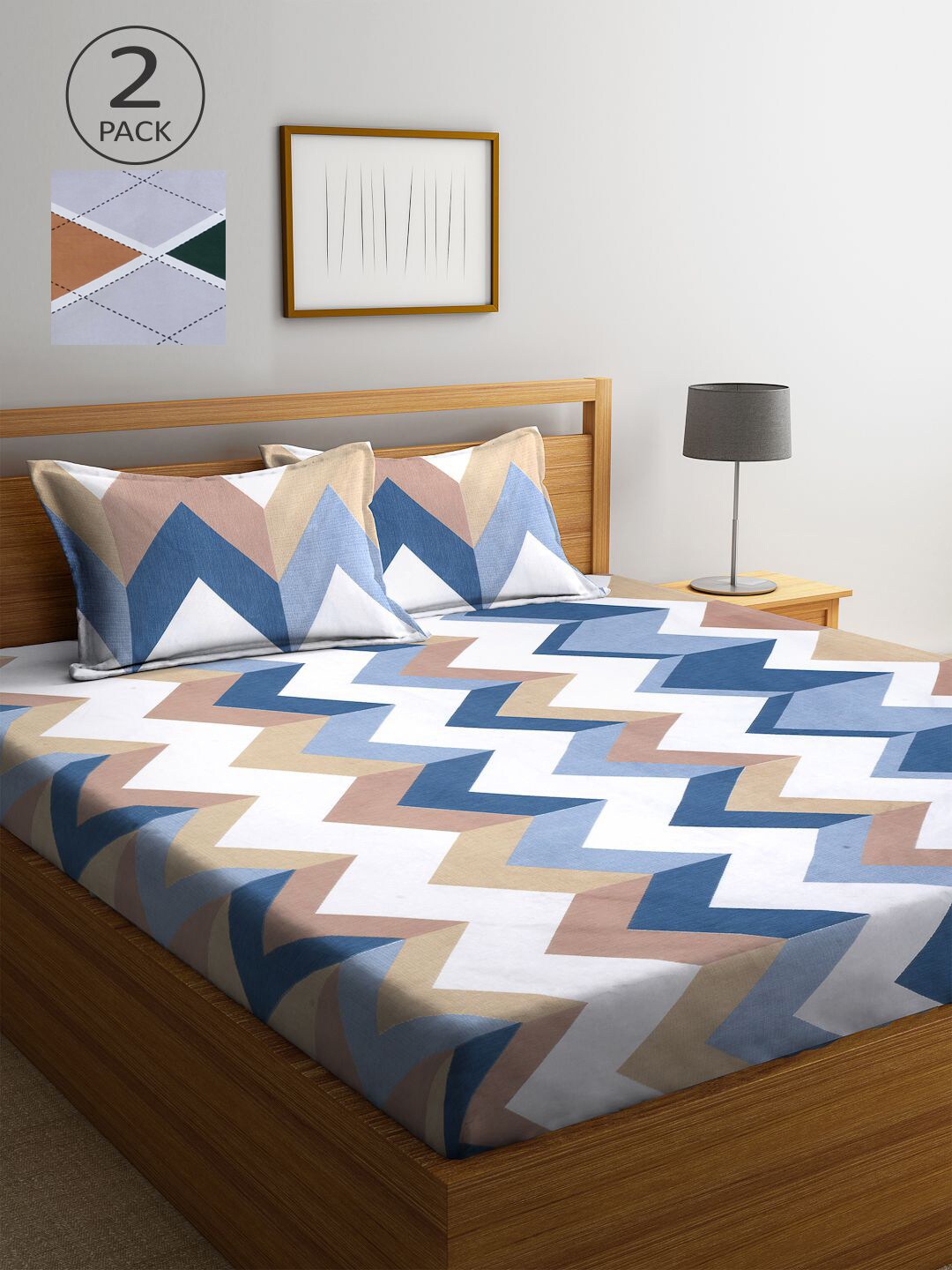 

KLOTTHE Multicoloured Geometric 210 TC 2 King Bedsheet with 4 Pillow Covers, Multi