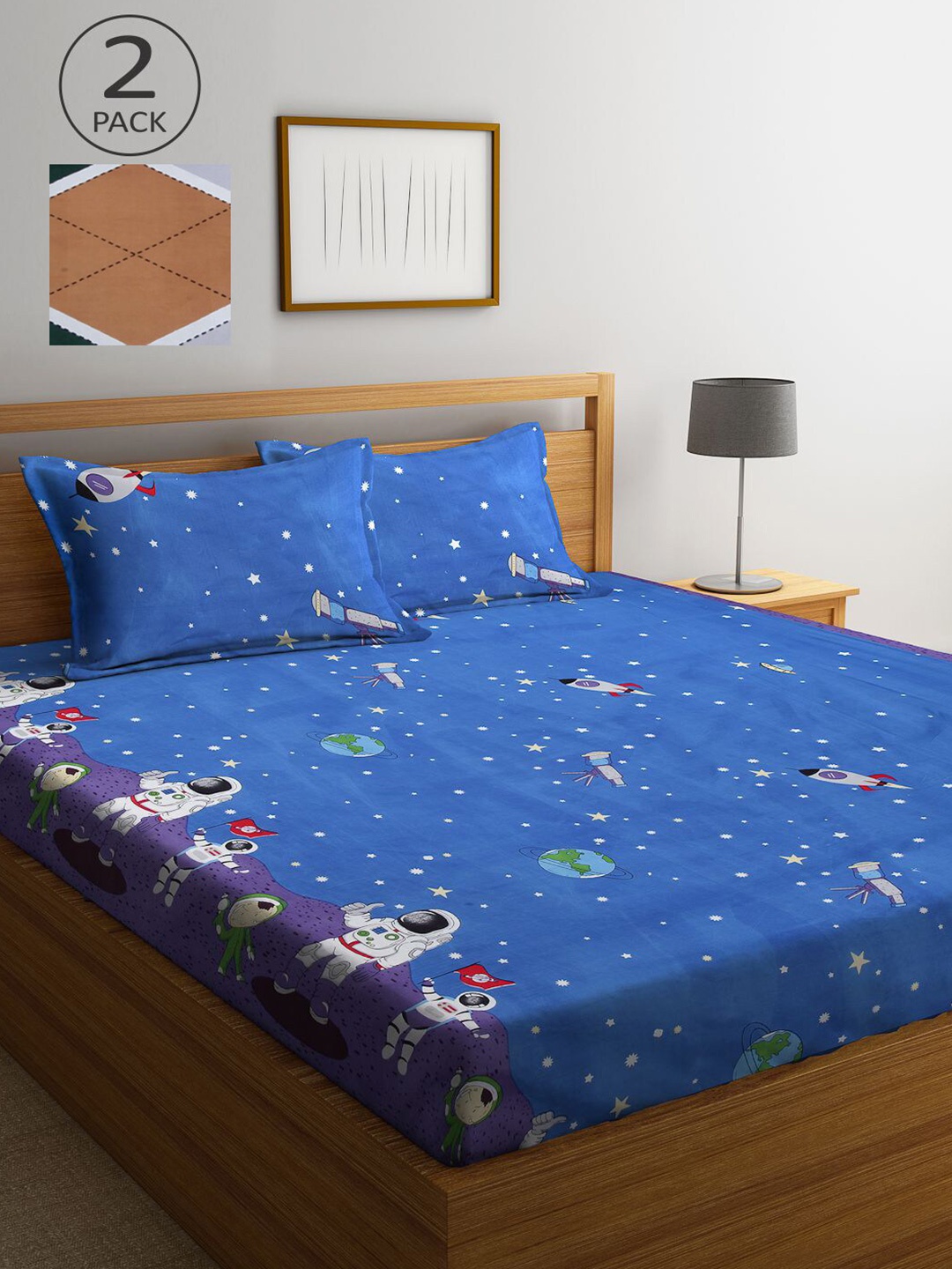 

KLOTTHE Multicoloured Cartoon Characters 210 TC 2 King Bedsheet with 4 Pillow Covers, Multi