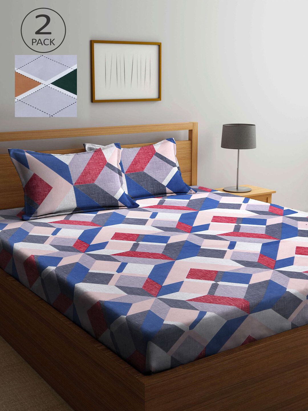 

KLOTTHE Multicoloured Geometric 210 TC 2 King Bedsheet with 4 Pillow Covers, Multi