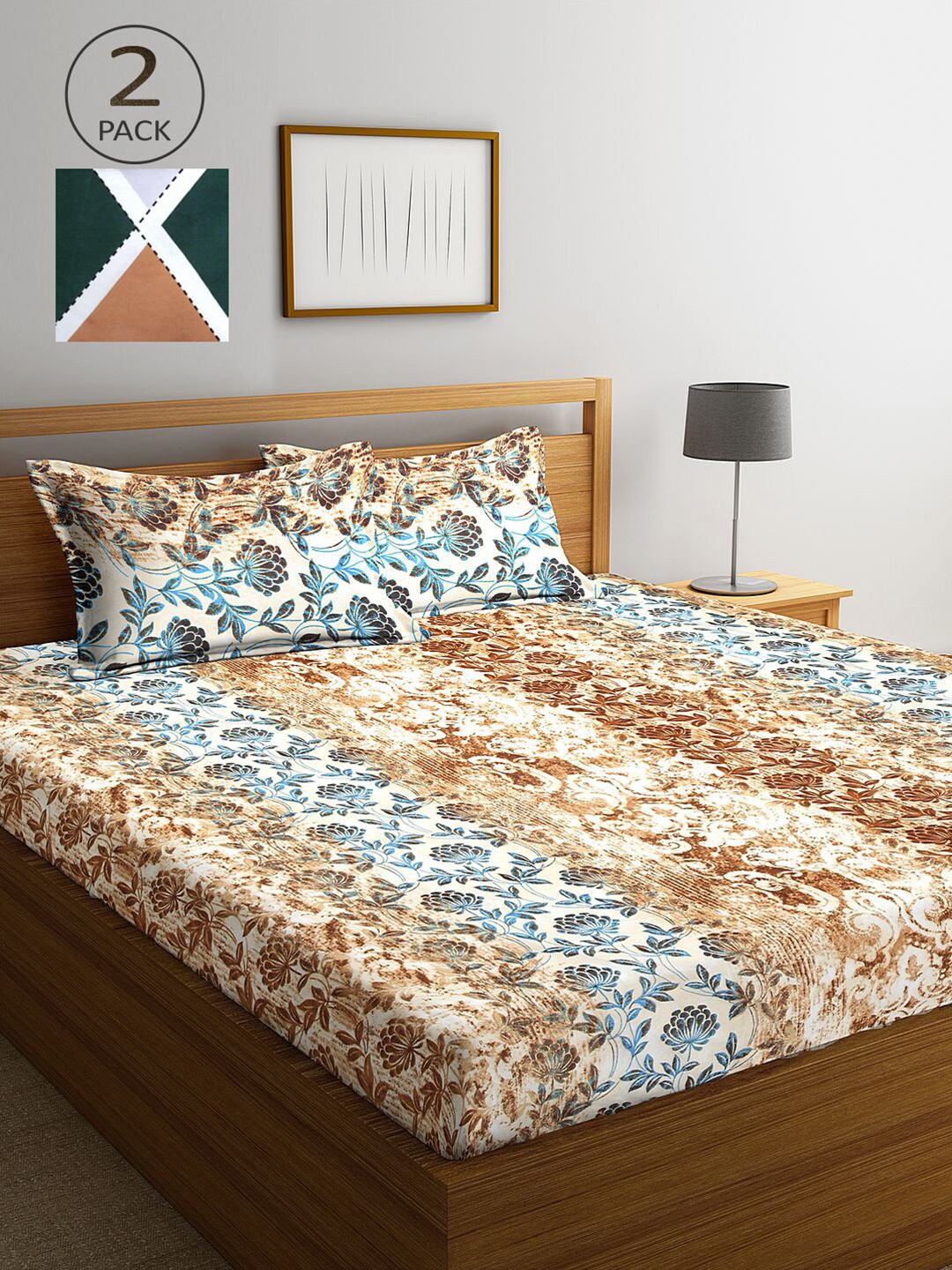 

KLOTTHE Multicoloured Floral 210 TC 2 King Bedsheet with 4 Pillow Covers, Multi