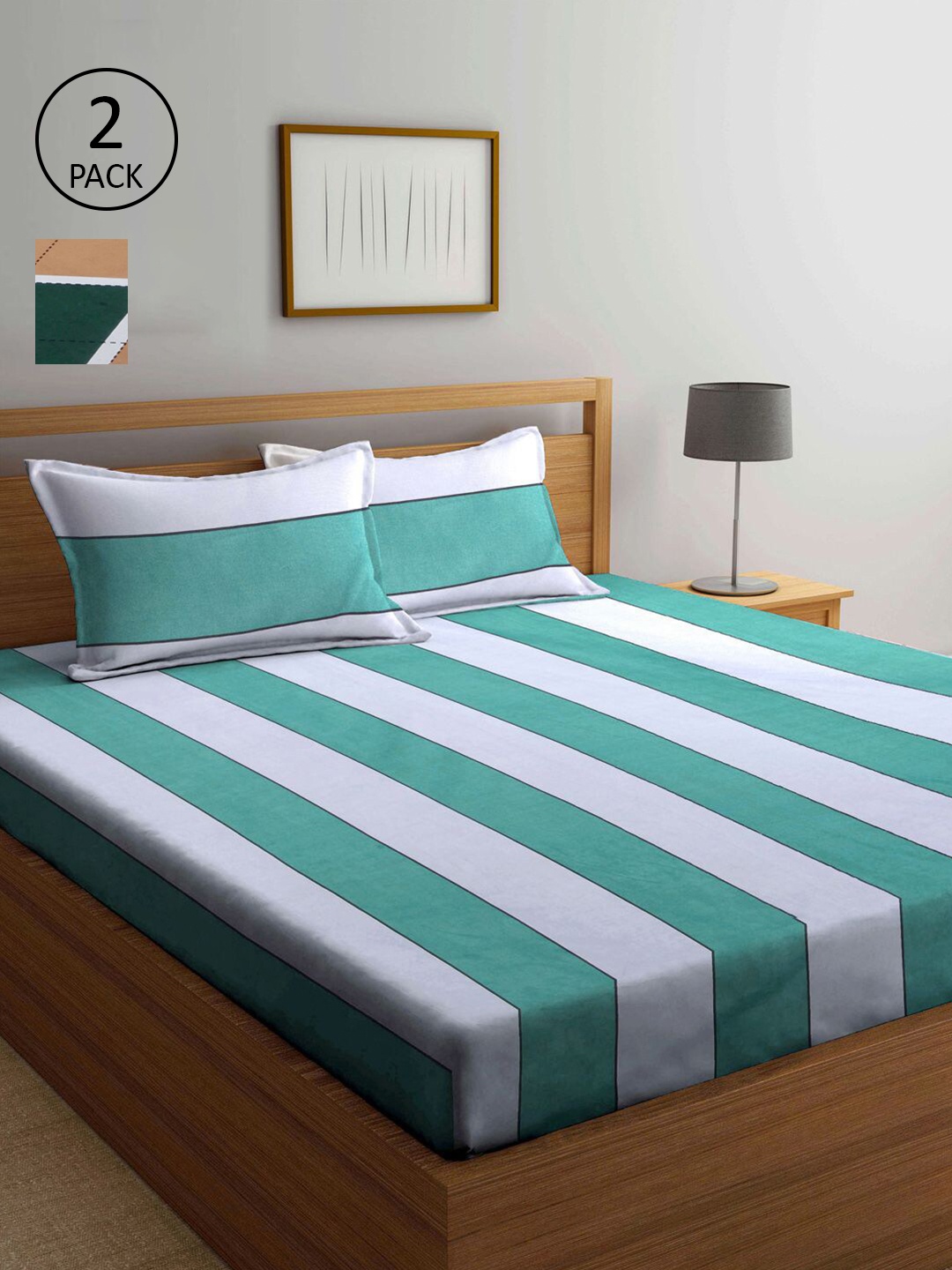 

KLOTTHE Multicoloured Striped 210 TC 2 King Bedsheet with 4 Pillow Covers, Multi