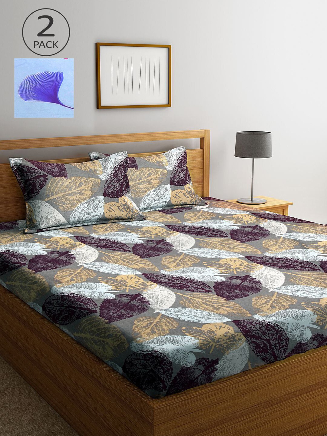 

KLOTTHE Blue & Grey Floral 210 TC 2 King Bedsheet with 4 Pillow Covers