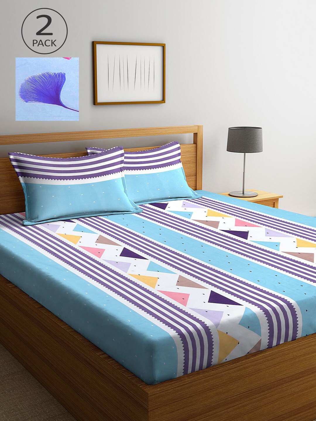 

KLOTTHE Blue Striped 210 TC 2 King Bedsheet with 4 Pillow Covers
