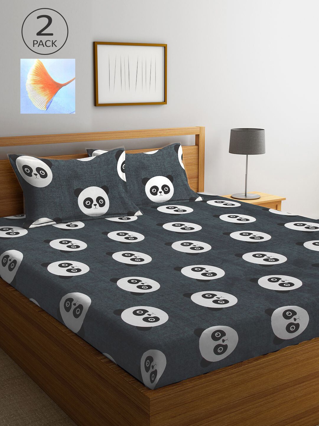 

KLOTTHE Grey & Blue Cartoon Characters 210 TC 2 King Bedsheet with 4 Pillow Covers