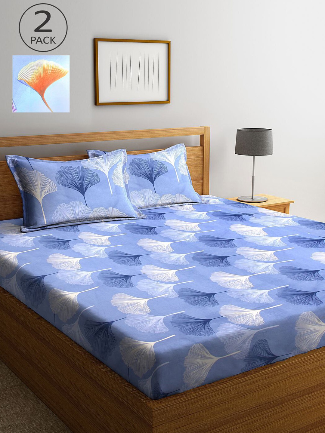 

KLOTTHE Blue Floral 210 TC 2 King Bedsheet with 4 Pillow Covers