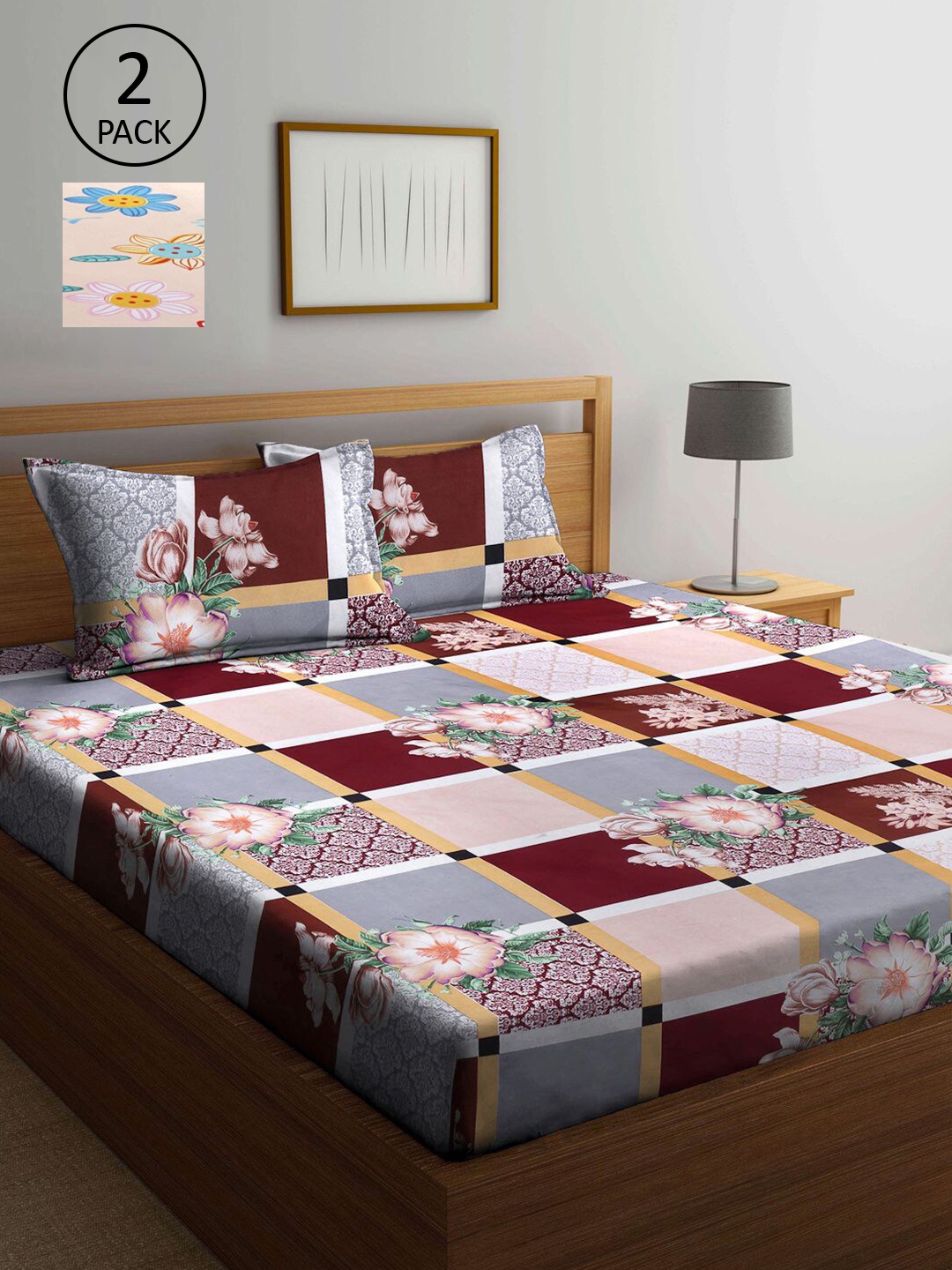 

KLOTTHE Multicoloured Geometric 210 TC 2 King Bedsheet with 4 Pillow Covers, Multi