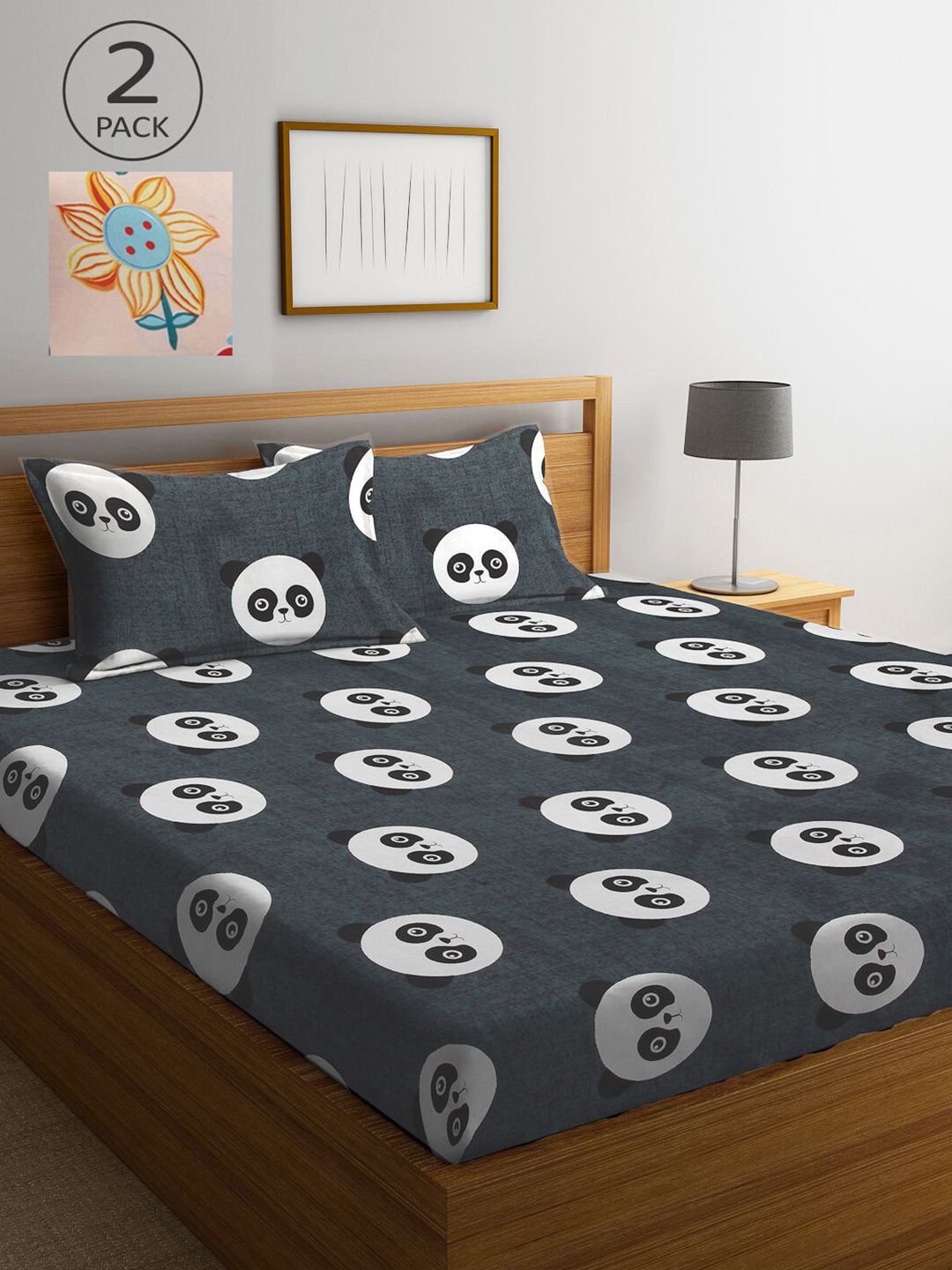 

KLOTTHE Green & Peach-Coloured Cartoon Characters 210 TC 2 King Bedsheet with 4 Pillow Covers