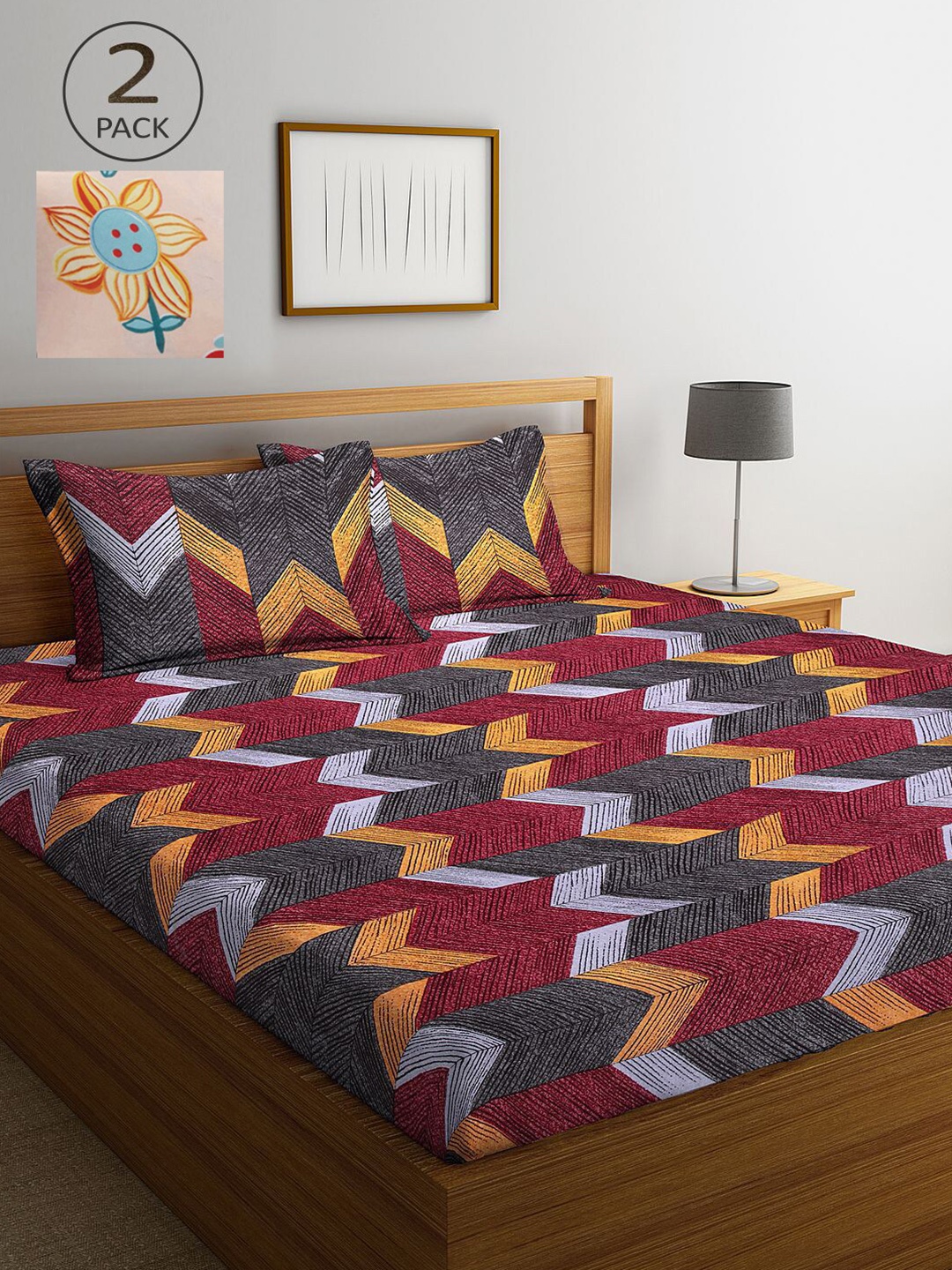 

KLOTTHE Multicoloured Geometric 210 TC 2 King Bedsheet with 4 Pillow Covers, Multi