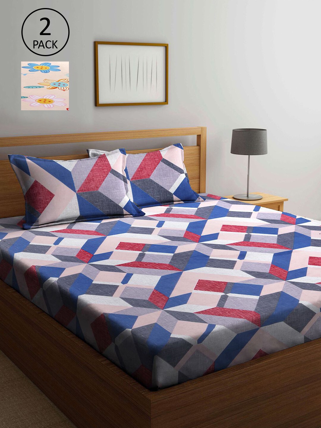 

KLOTTHE Multicoloured Geometric 210 TC 2 King Bedsheet with 4 Pillow Covers, Multi