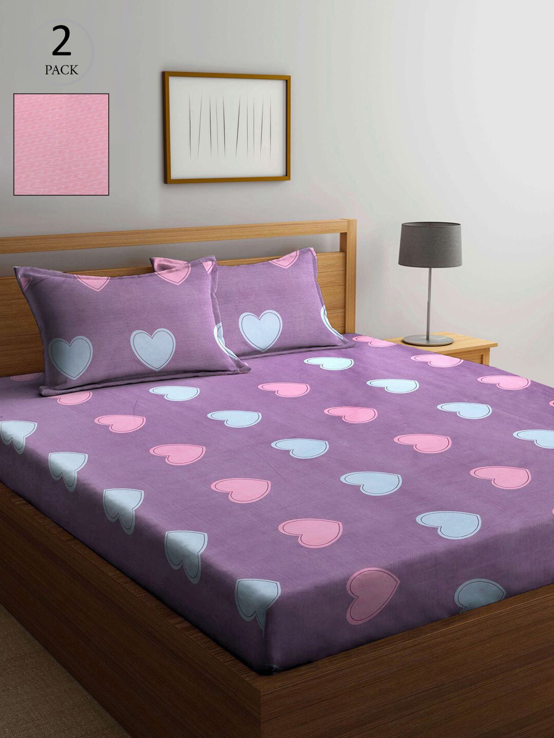 

KLOTTHE Lavender & Pink 210 TC 2 King Bedsheet with 4 Pillow Covers