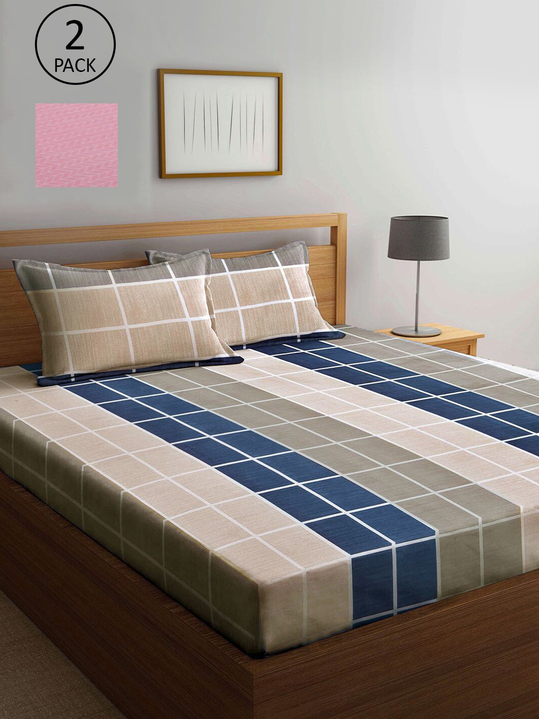 

KLOTTHE Brown & Pink Geometric 210 TC 2 King Bedsheet with 4 Pillow Covers