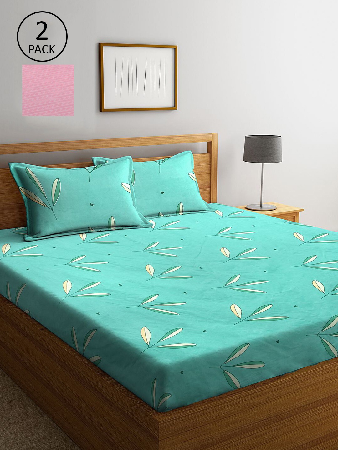 

KLOTTHE Green & Pink Floral 210 TC 2 King Bedsheet with 4 Pillow Covers