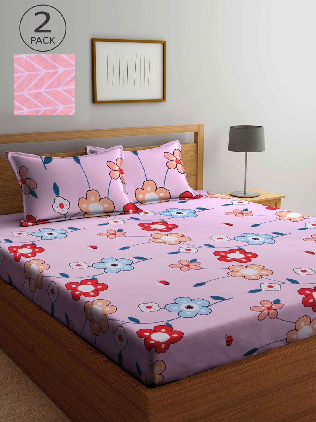

KLOTTHE Pink & White Floral 210 TC 2 King Bedsheet with 4 Pillow Covers
