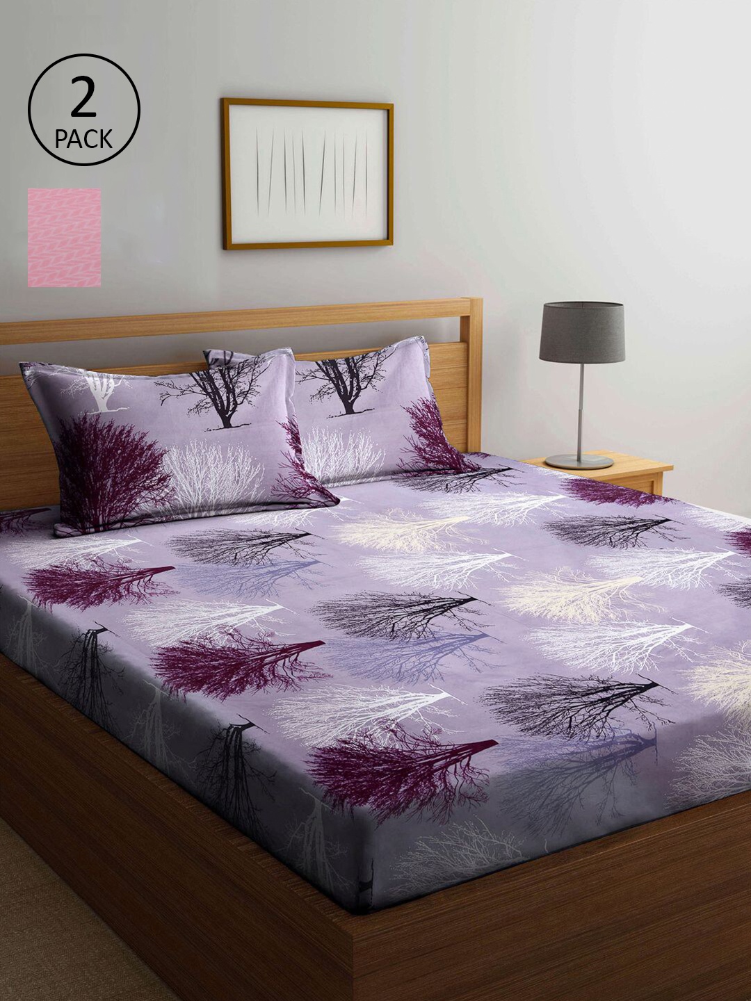 

KLOTTHE Lavender & Pink Floral 210 TC 2 King Bedsheet with 4 Pillow Covers