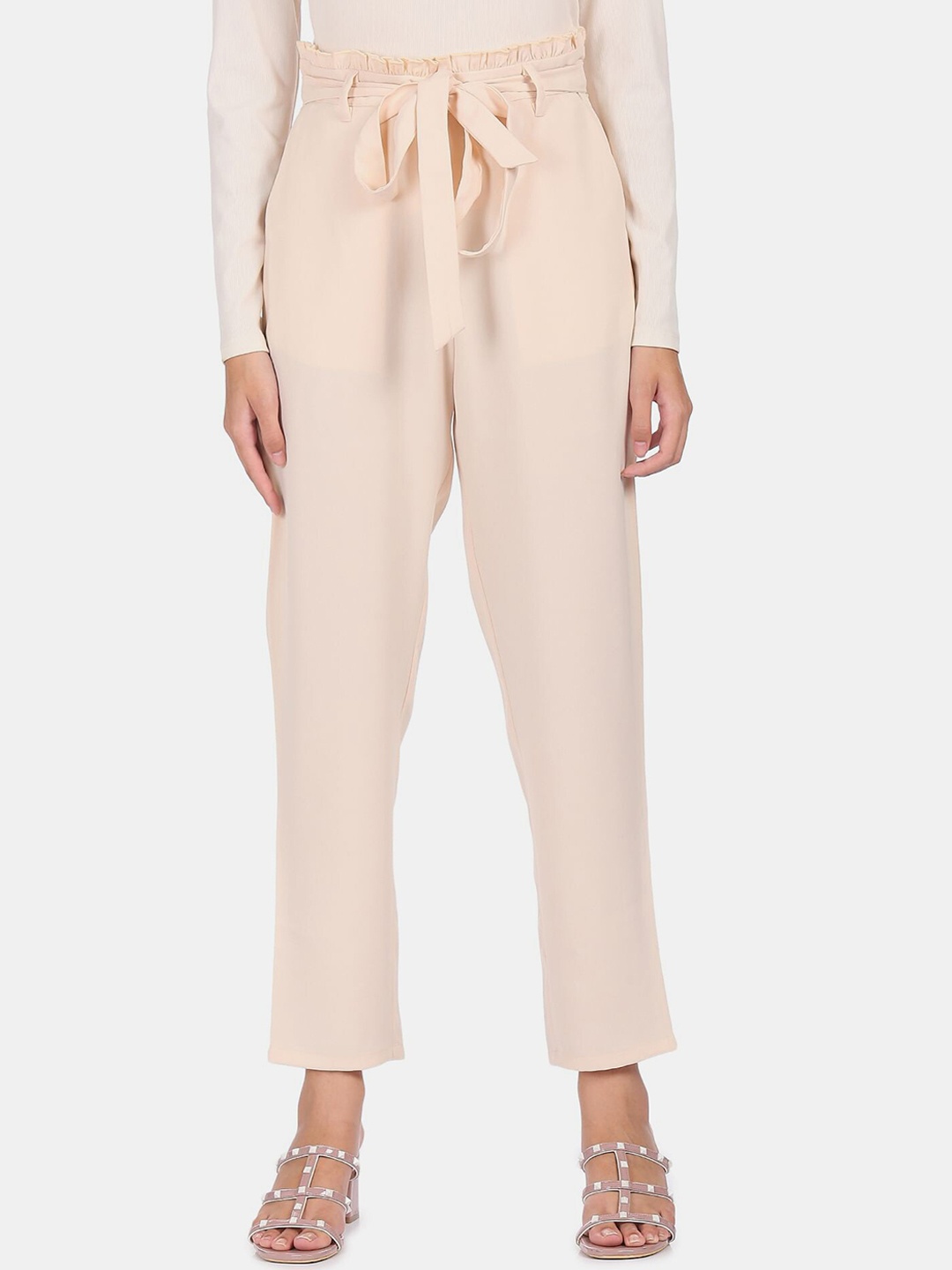 

SHFFL Women Beige Regular Fit Trousers With Belt