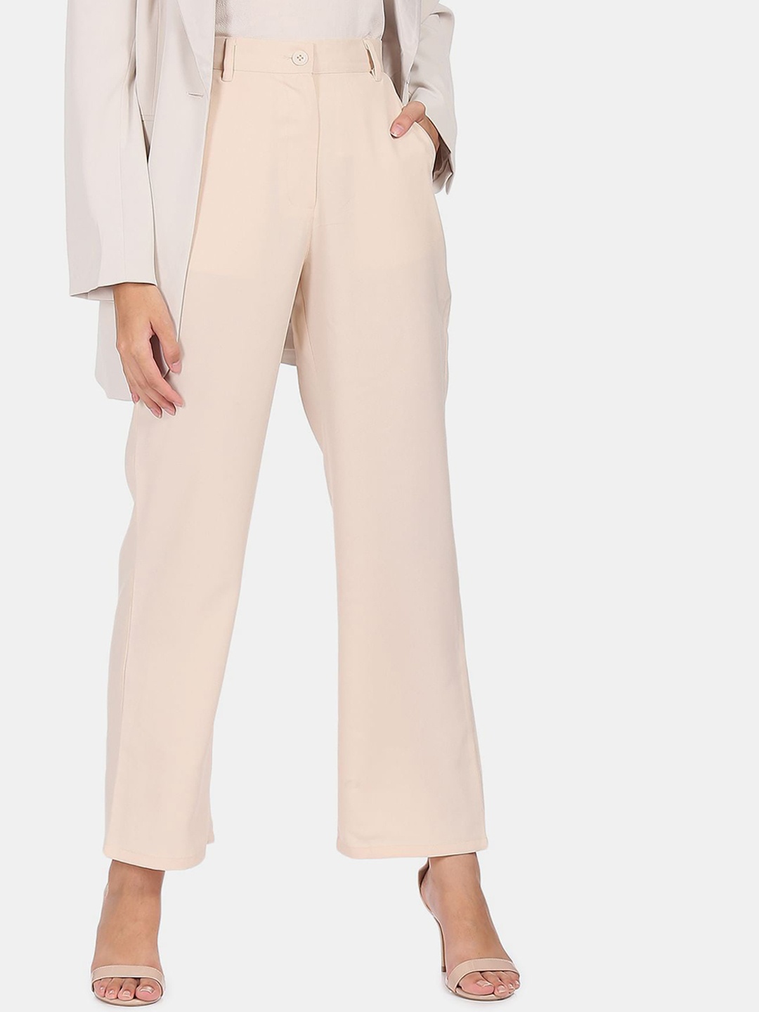 

SHFFL Women Beige Pleated Trousers
