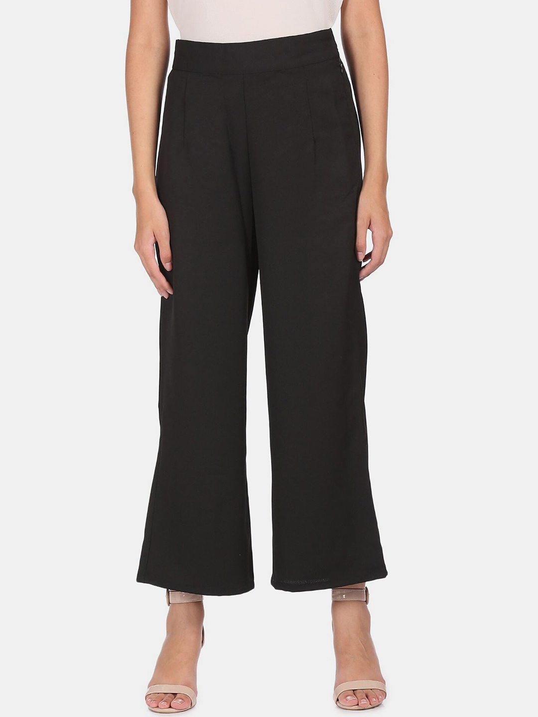 

SHFFL Women Black Pleated Culottes Trousers