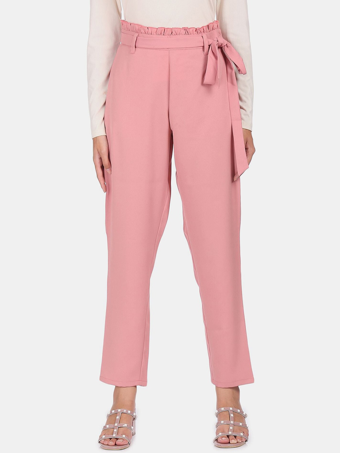 

SHFFL Women Pink Ruffled Waist Trousers