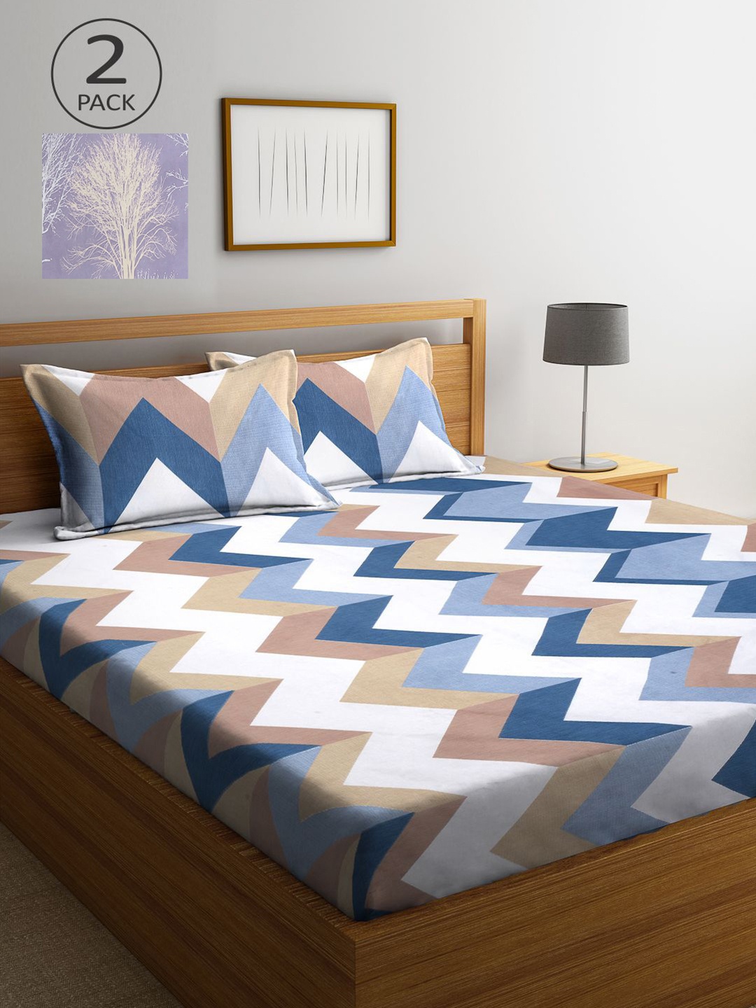 

KLOTTHE Multicoloured Geometric 210 TC 2 King Bedsheet with 4 Pillow Covers, Multi