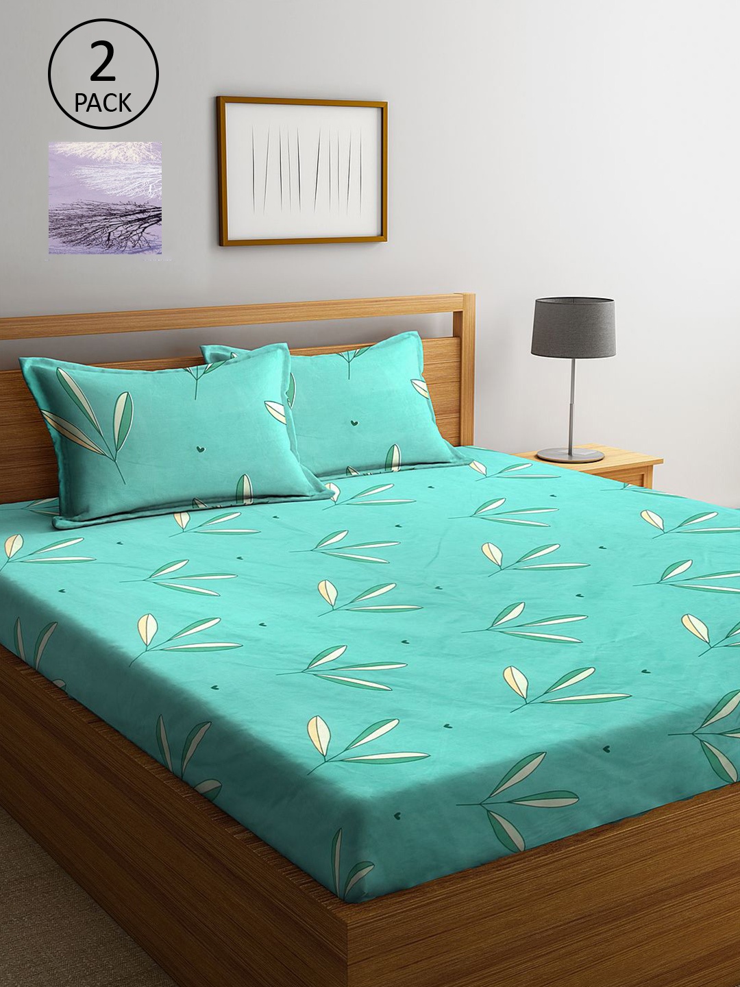 

KLOTTHE Sea Green & Lavender Floral 210 TC 2 King Bedsheet with 4 Pillow Covers