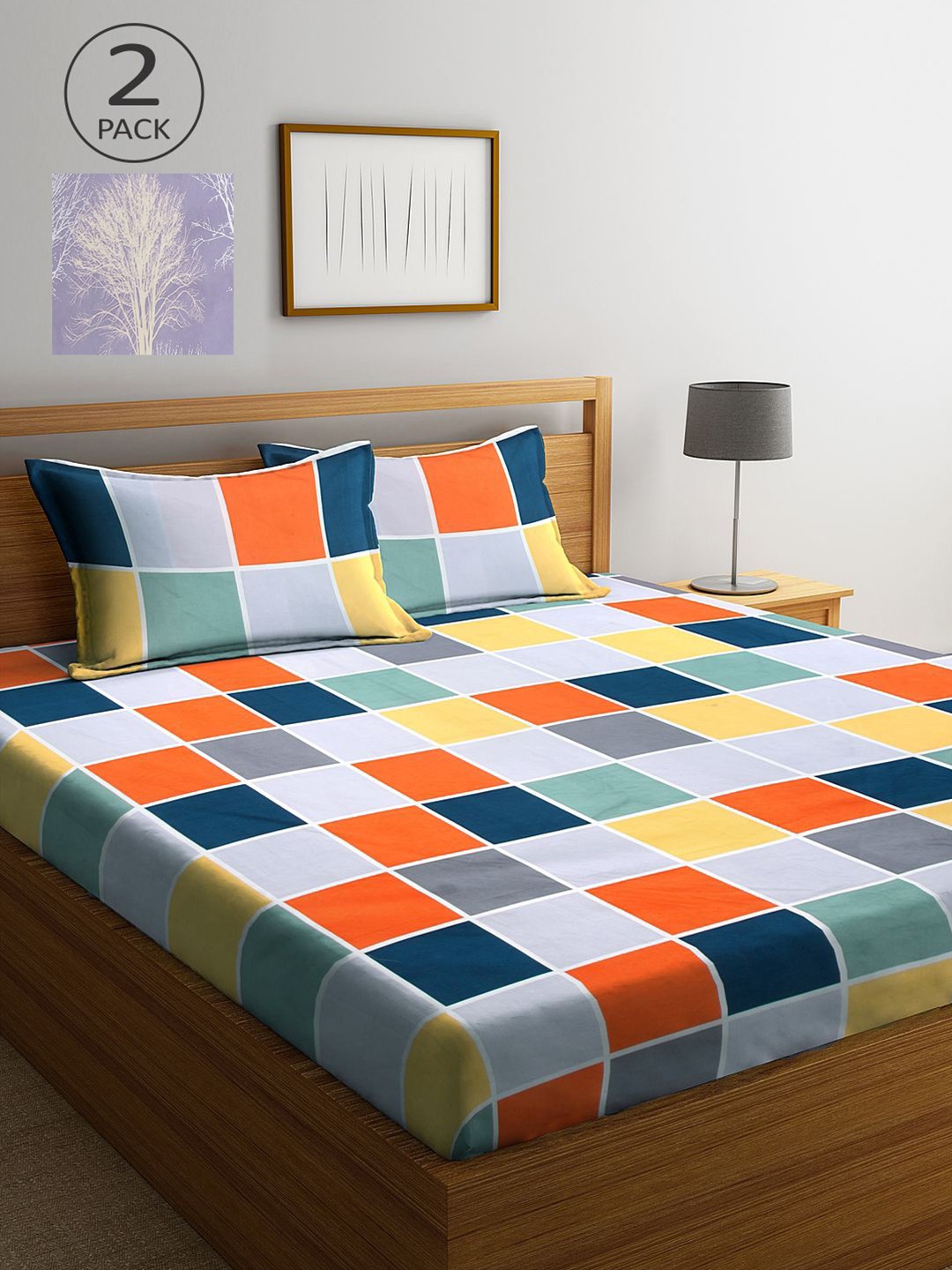 

KLOTTHE Multicoloured Geometric 210 TC 2 King Bedsheet with 4 Pillow Covers, Multi