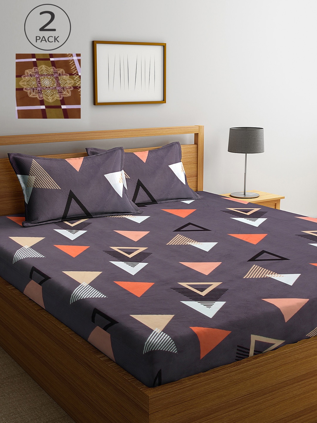 

KLOTTHE Multicoloured Geometric 210 TC 2 King Bedsheet with 4 Pillow Covers, Multi