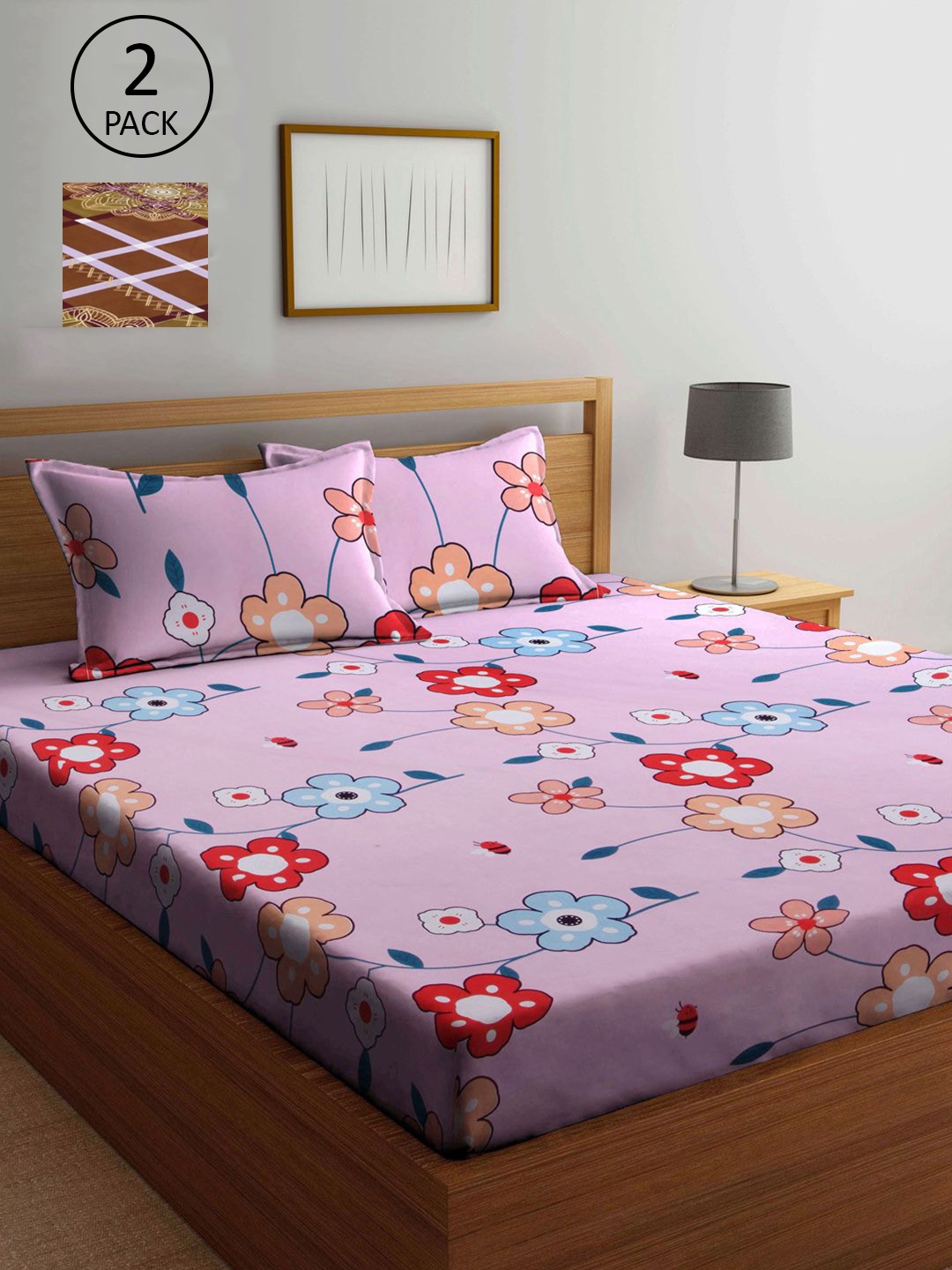 

KLOTTHE Multicoloured Floral Set of 2 King Bedsheet with 4 Pillow Covers, Multi