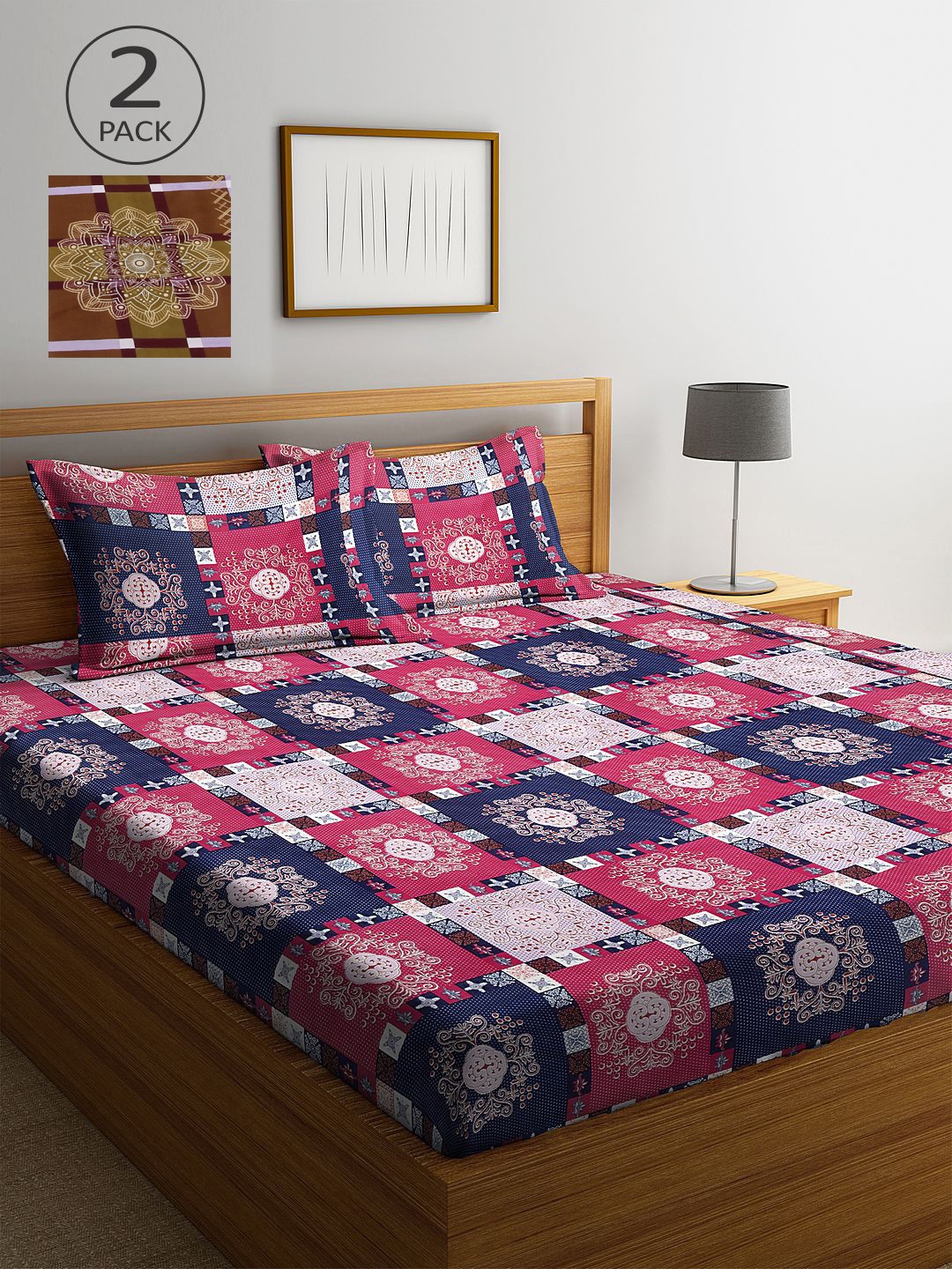 

KLOTTHE Multi Color Geometric Printed 210 TC 2 King Bedsheets with 4 Pillow Covers