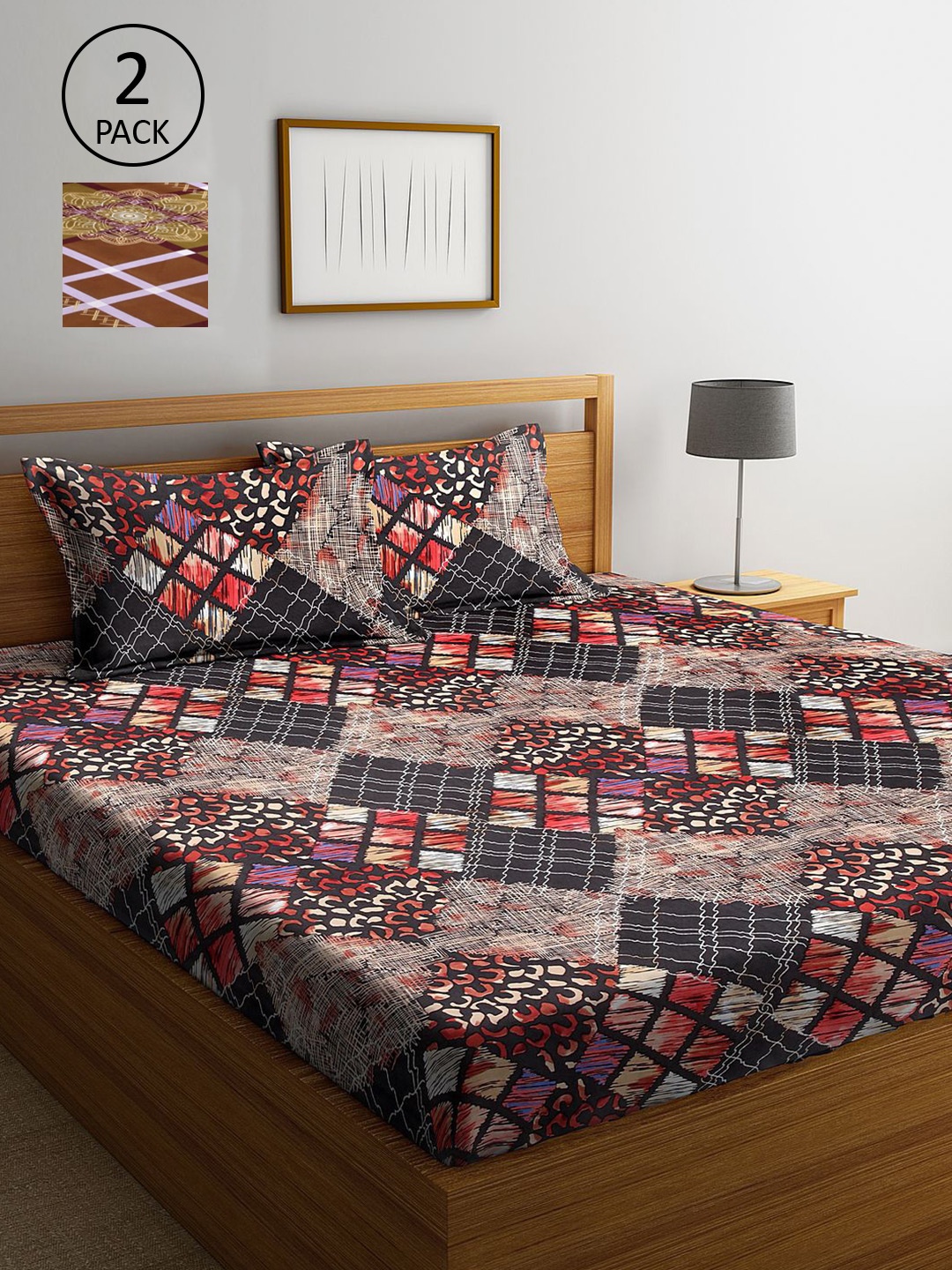 

KLOTTHE Multicoloured Geometric 210 TC 2 King Bedsheet with 4 Pillow Covers, Multi