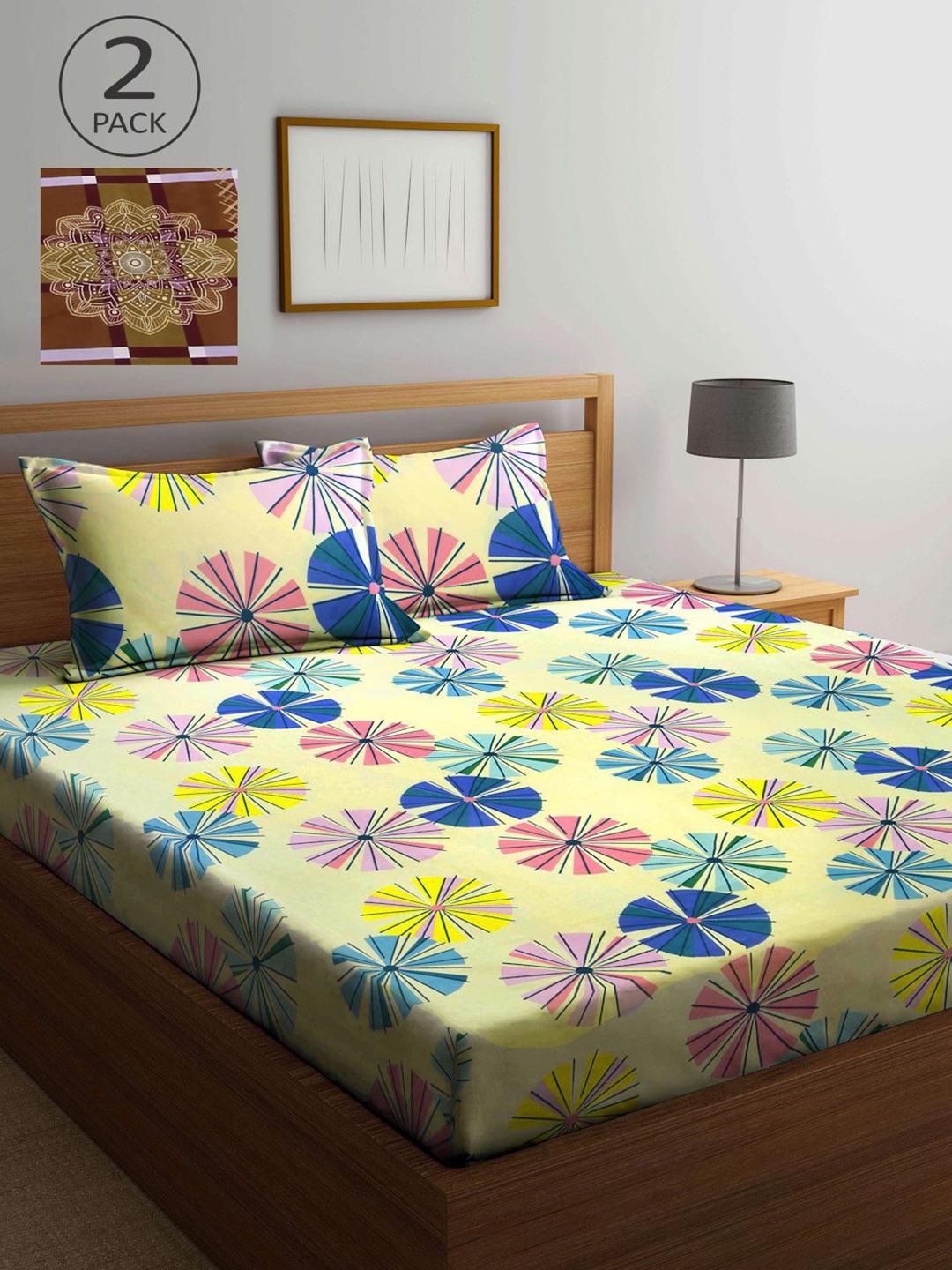 

KLOTTHE Multicoloured Floral 210 TC 2 King Bedsheet with 4 Pillow Covers, Multi