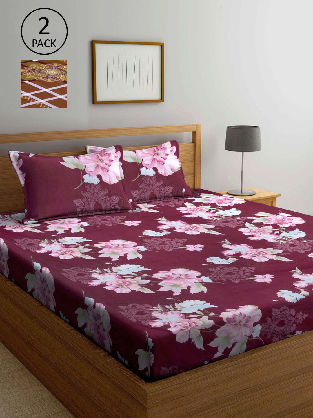 

KLOTTHE Multicoloured Floral 210 TC 2 King Bedsheet with 4 Pillow Covers, Multi